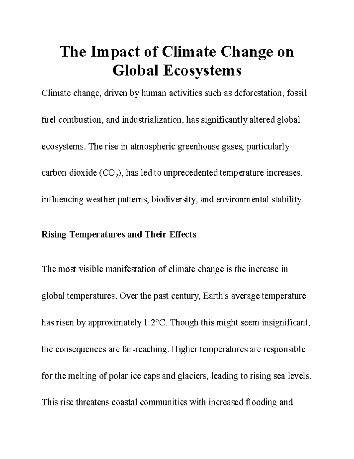 The Impact of Climate Change on Global Ecosystems - The Impact of ...