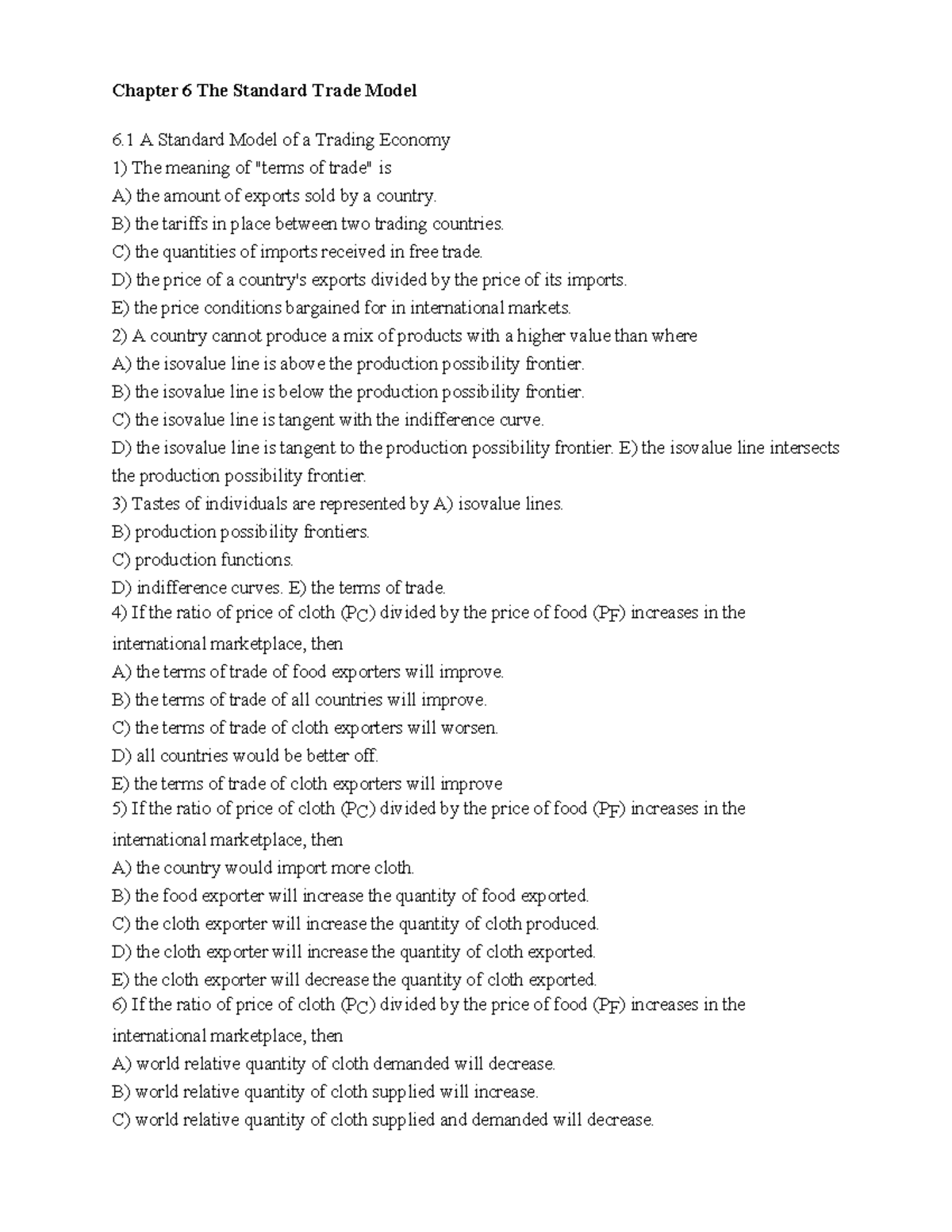 Chapter 6: The Standard Trade Model - Key Concepts and Questions - Studocu