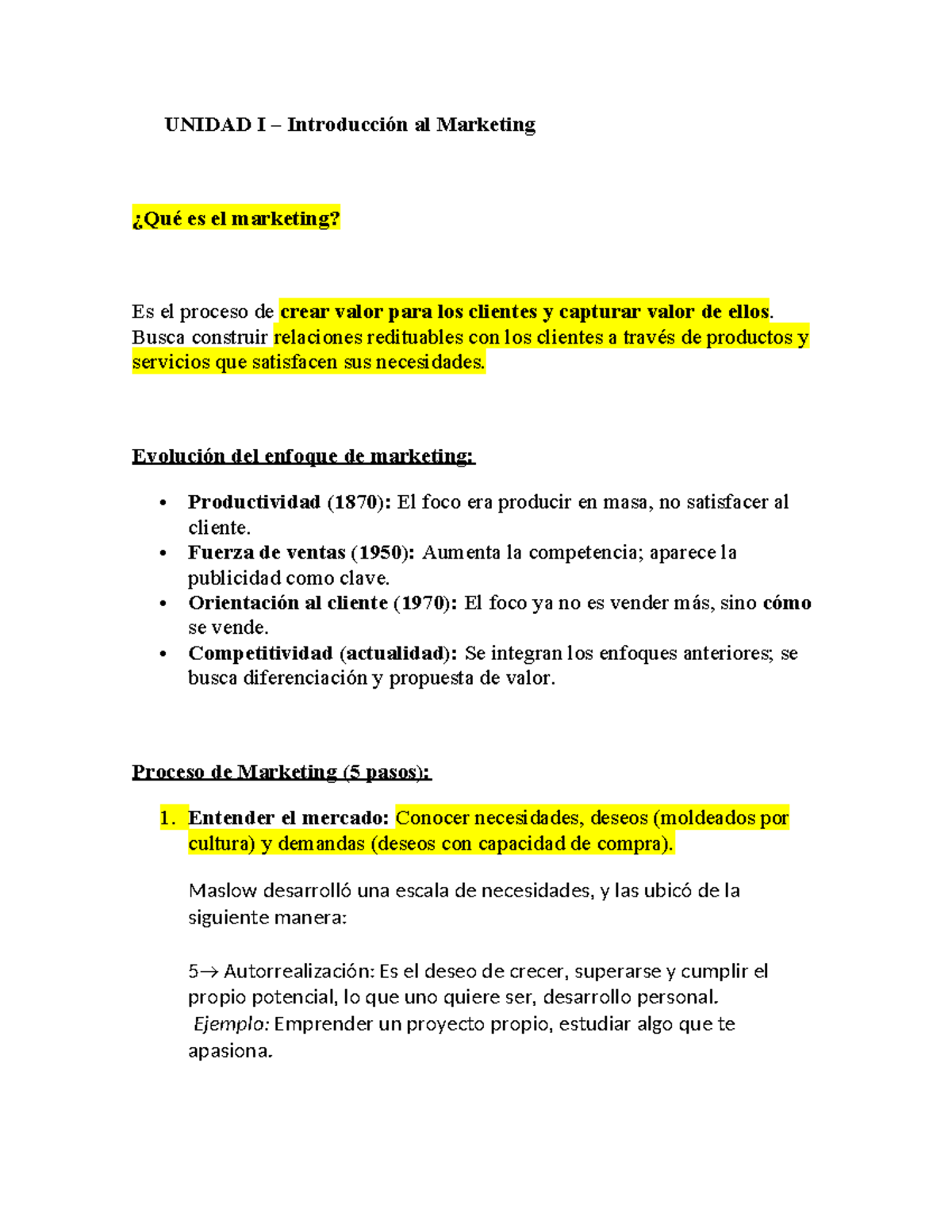 Resumen Parcial 1 de Marketing - UNIDAD I: Introducción y Estrategias ...