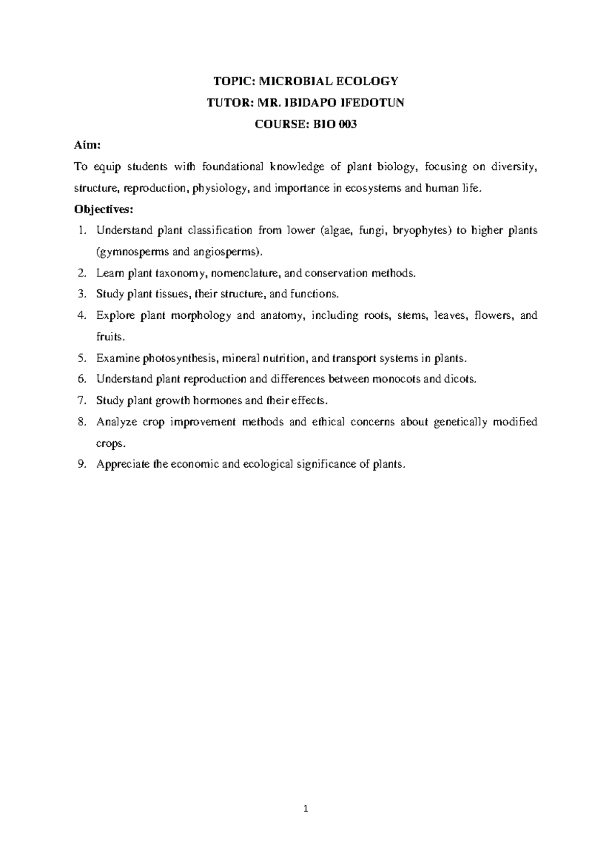 Botany Lecture Notes: Understanding Plant Biology (BIO 003) - Studocu