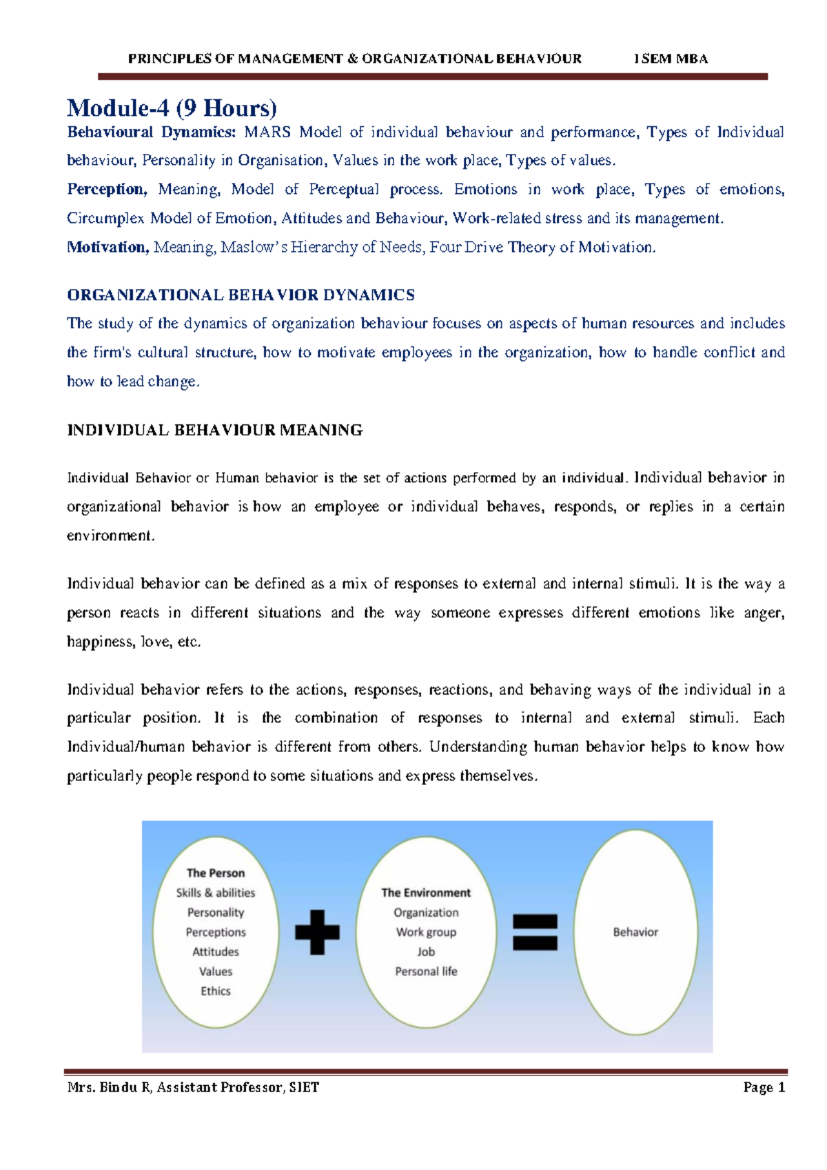 MOB I Sem MBA: Principles of Management & Organizational Behavior Notes ...