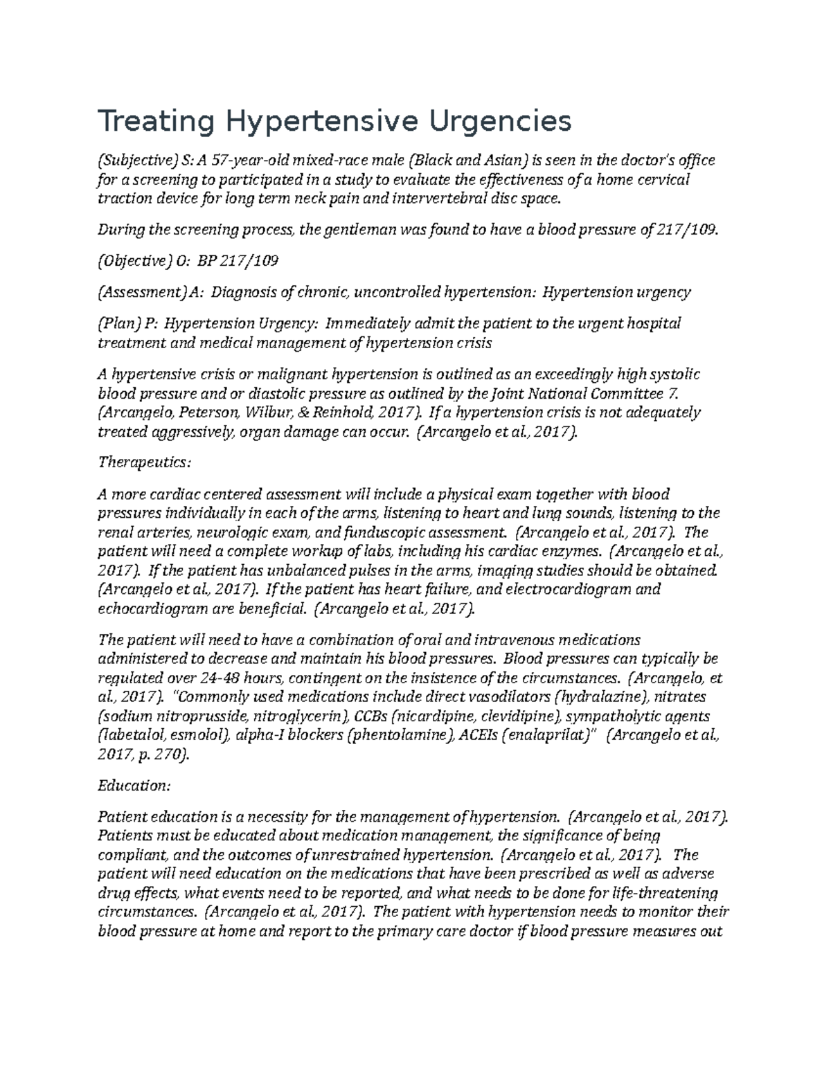 Soap Note: Managing Hypertensive Urgencies in a 57-Year-Old Patient ...