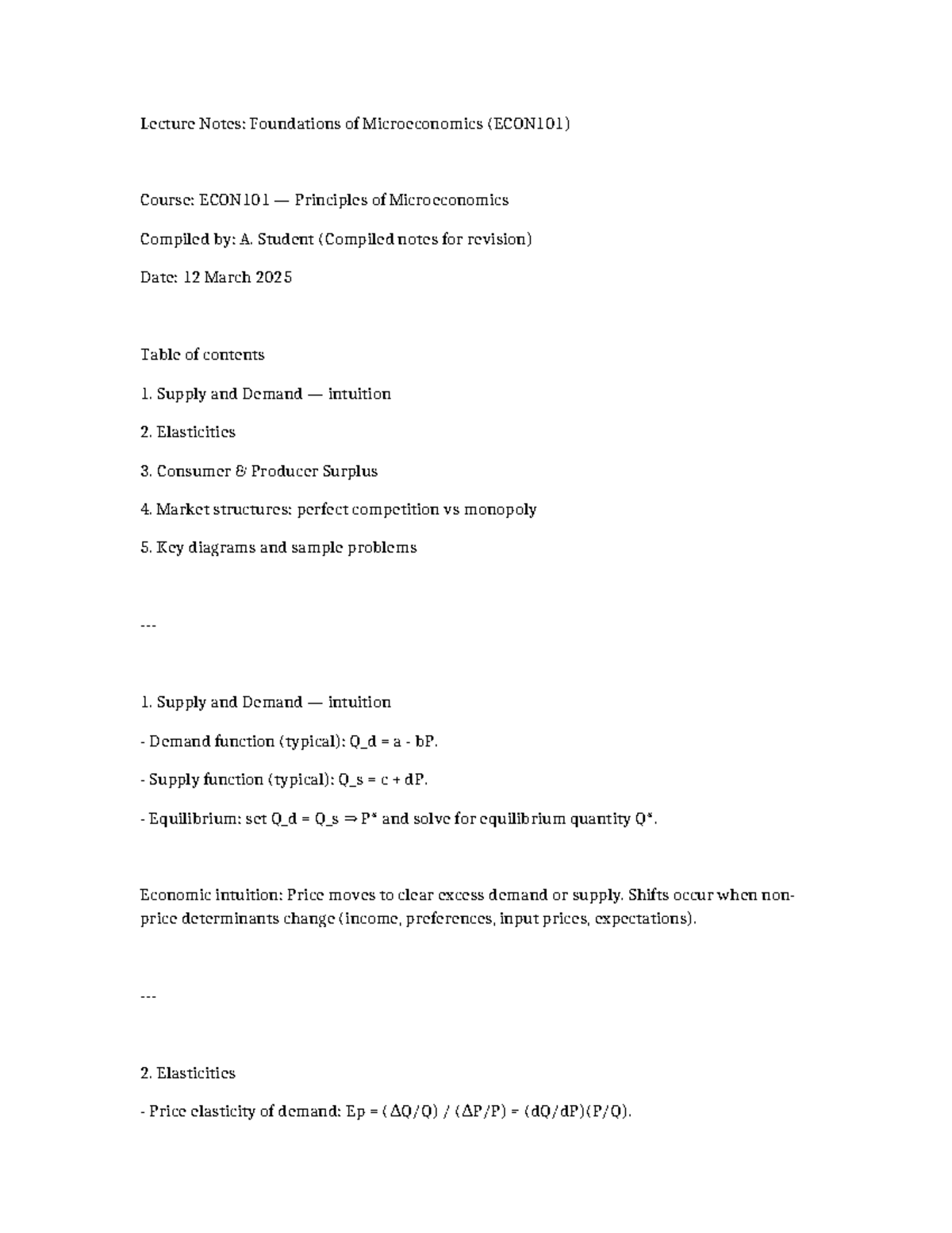 Microeconomics Lecture Notes for ECON101: Key Concepts & Diagrams - Studocu