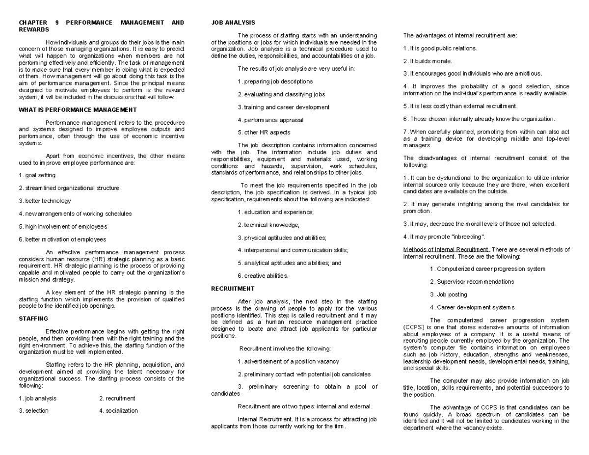 Chapter 9 - Performance Management and Rewards Overview - Studocu