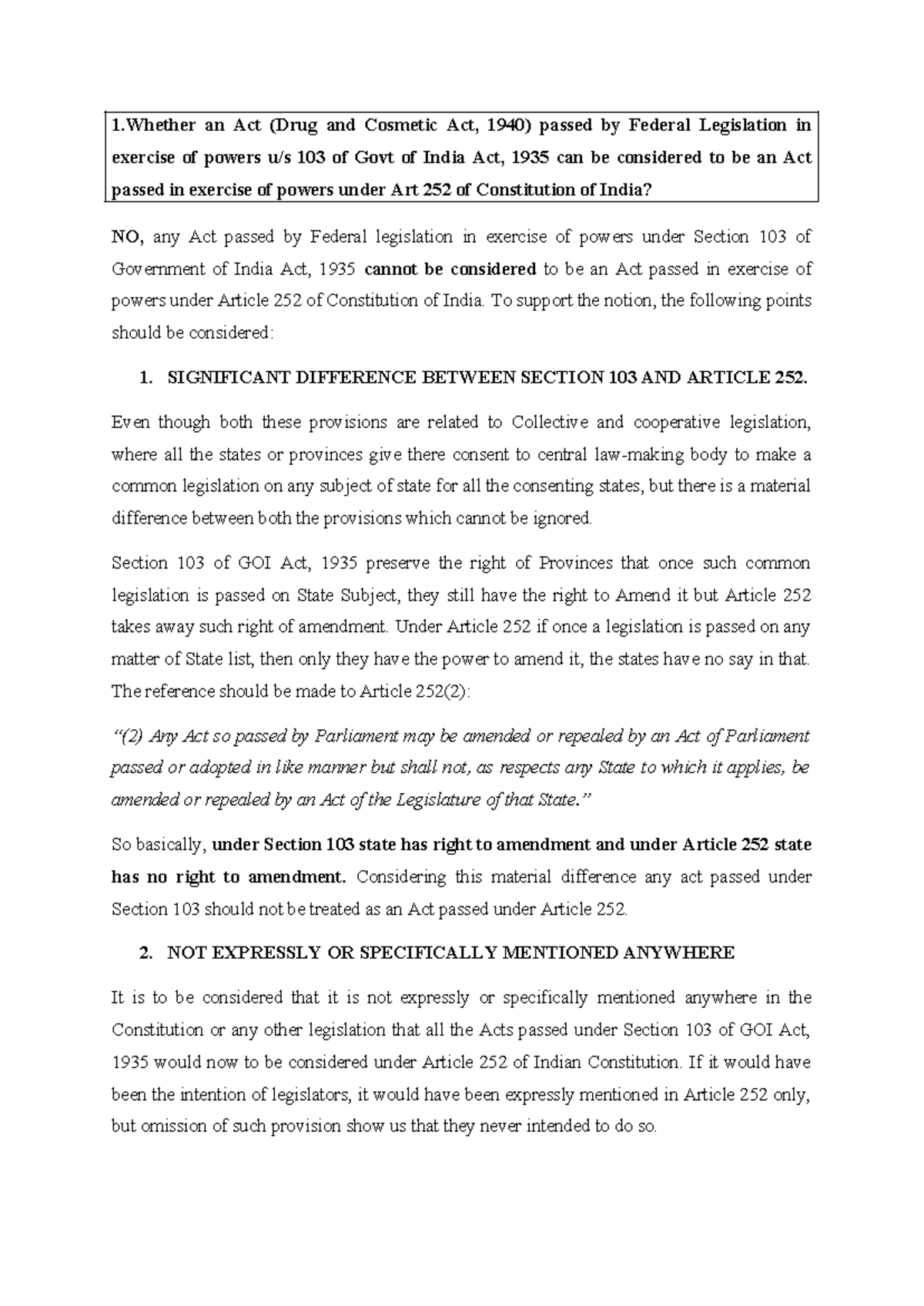 DCA 1940: Analysis of Section 103 versus Article 252 in Indian Law ...