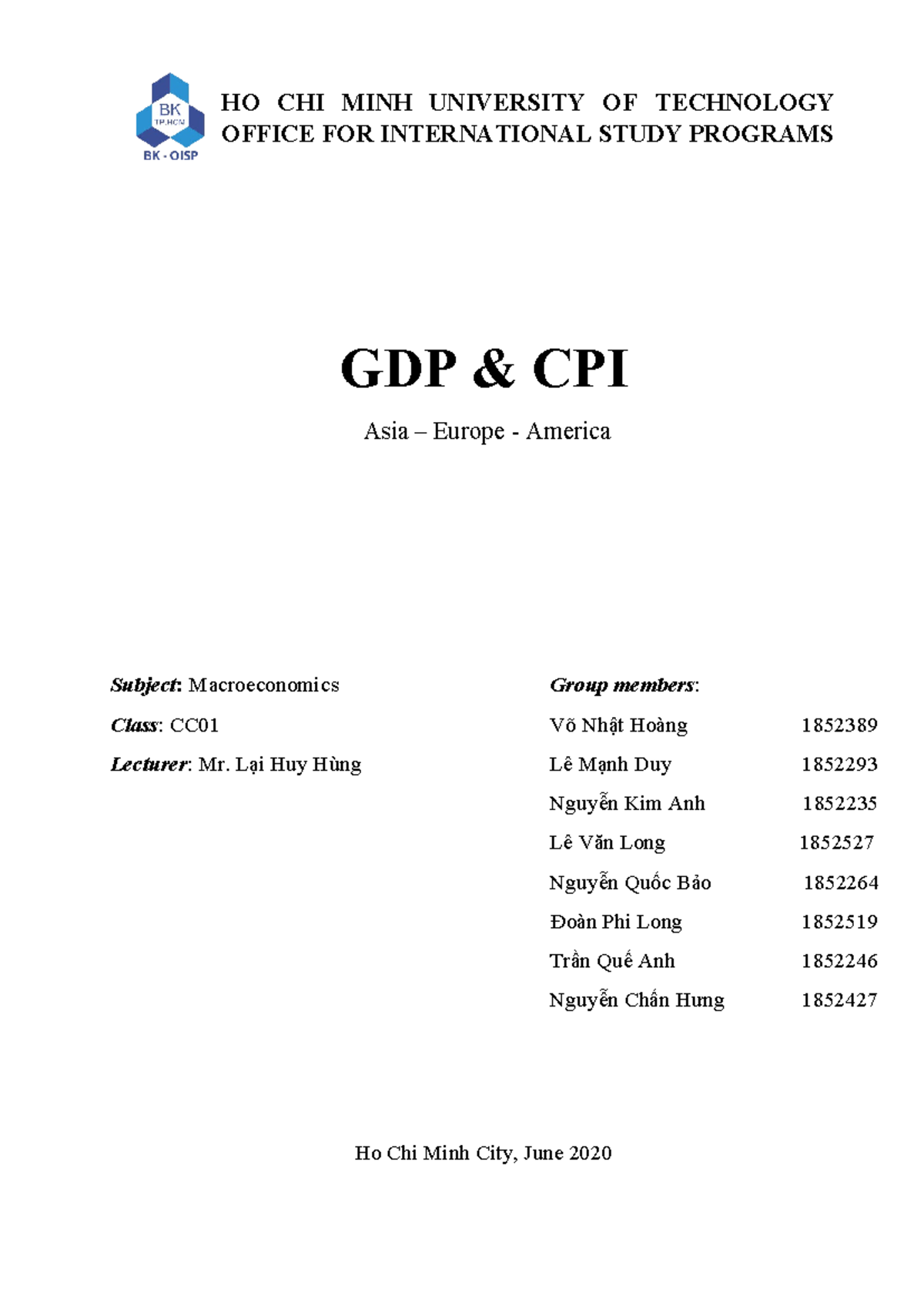 Macroeconomics CC01: GDP and CPI Analysis Project Report - Studocu