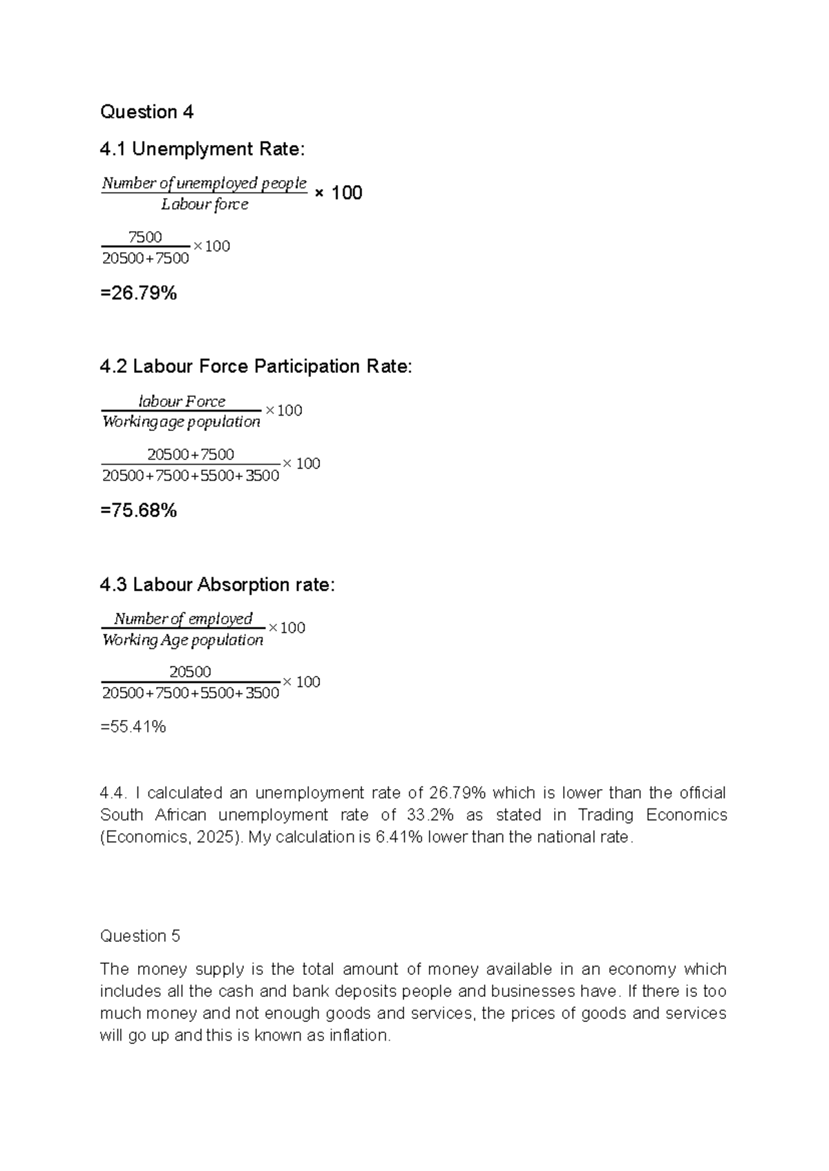 Eco Q&A: Unemployment & Money Supply Analysis (2025) - Studocu