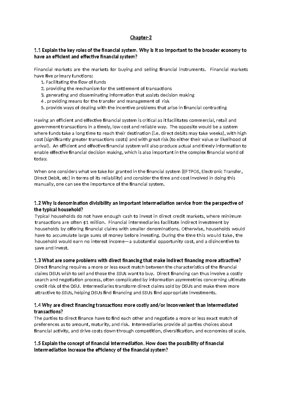 Ch 2 - Tutorial Questions & Answers on Financial System Roles - Studocu