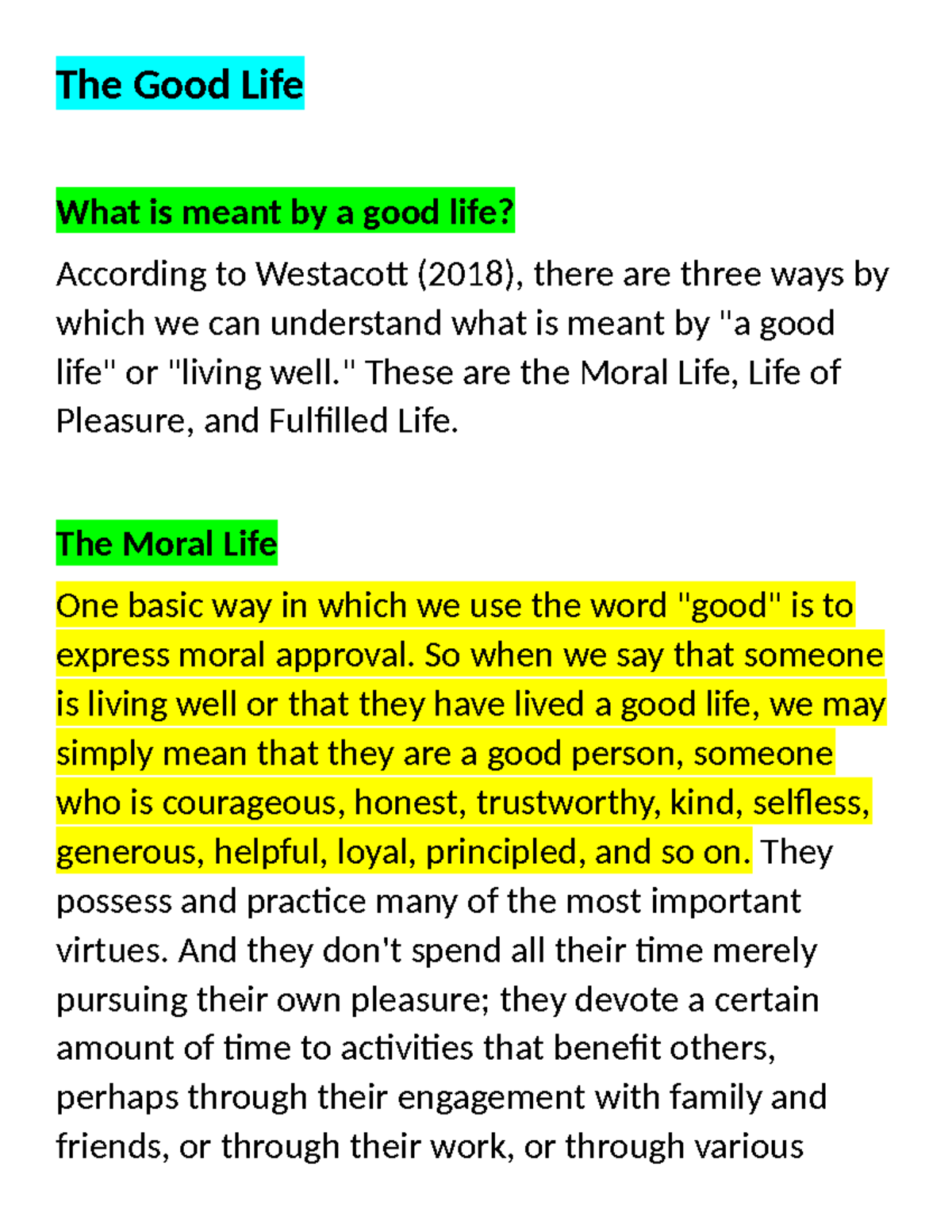 PHIL 101: Understanding the Good Life - Moral, Pleasure, and ...