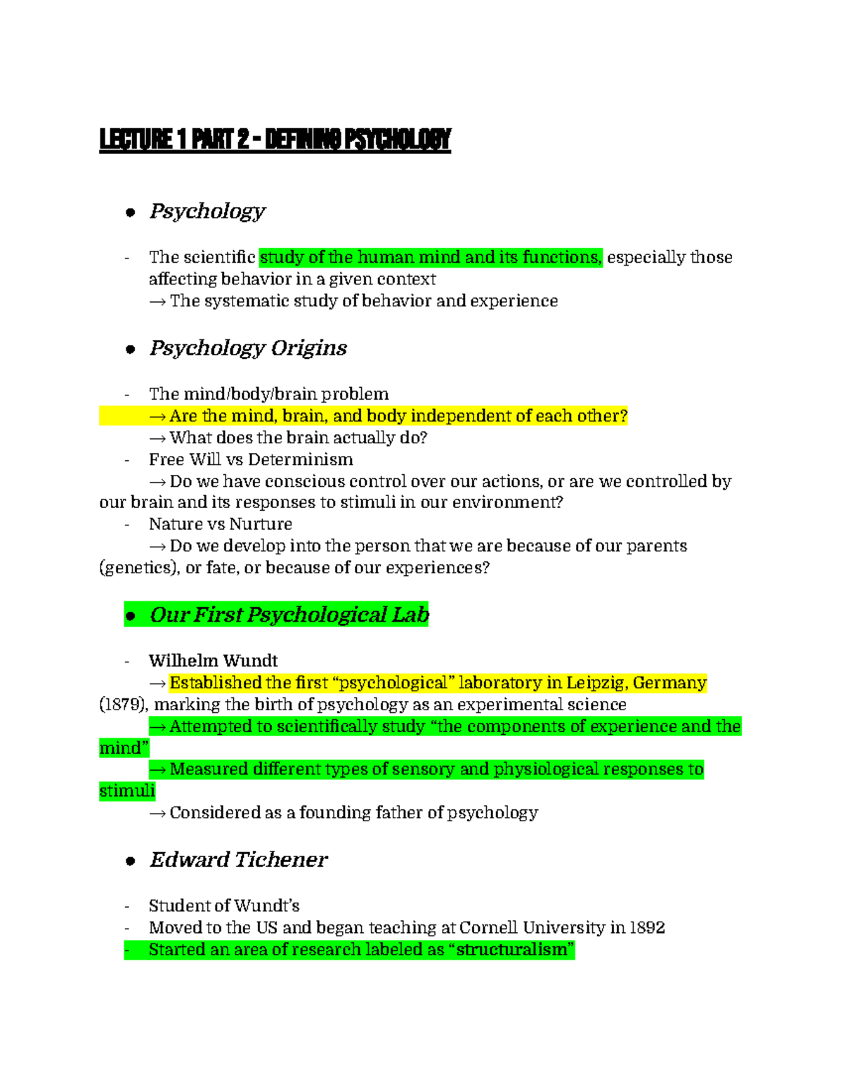 Psych 1: Lecture Notes on Neuroscience & Classical Conditioning - Studocu