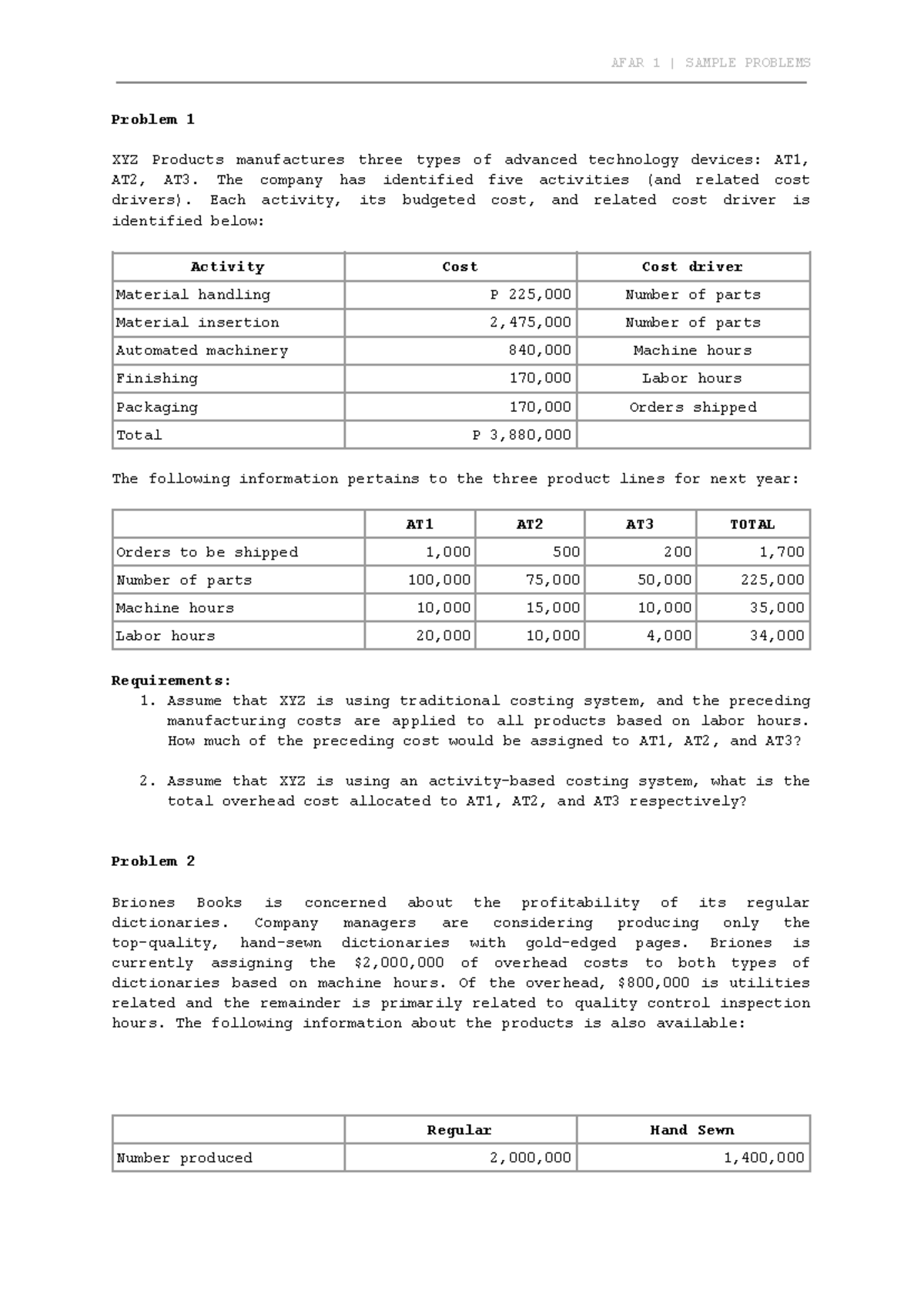 AFAR 1 SAMPLE PROBLEMS: Costing Analysis for Technology Devices and ...