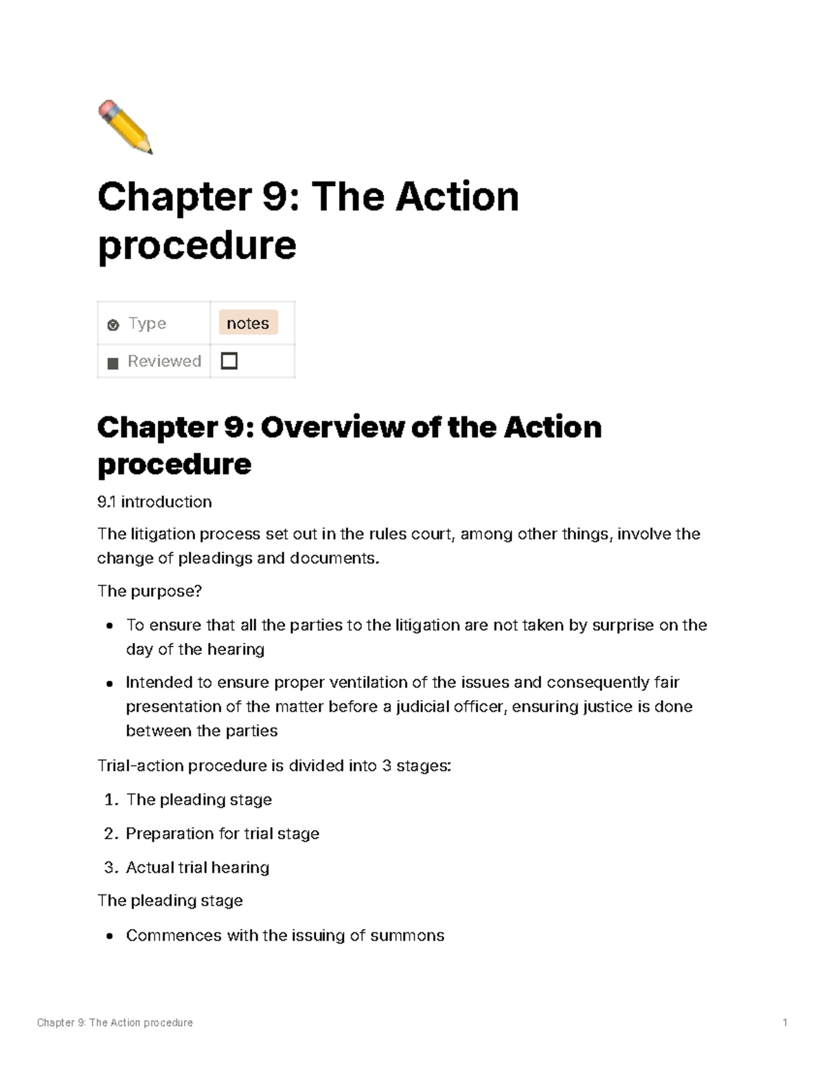 Chapter 9: The Action Procedure - Comprehensive Notes Review - Studocu