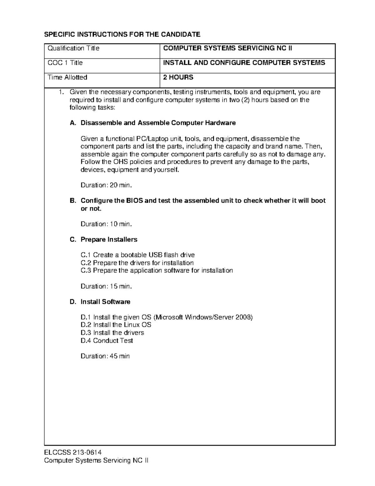 Computer Systems Servicing NC II Assessment Instructions and Guidelines ...