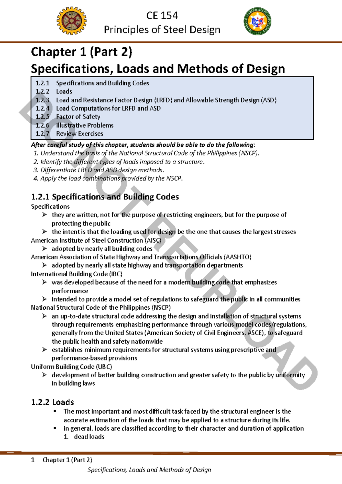 CE 154 Principles of Steel Design Chapter 1 (Part 2): Loads & Design ...