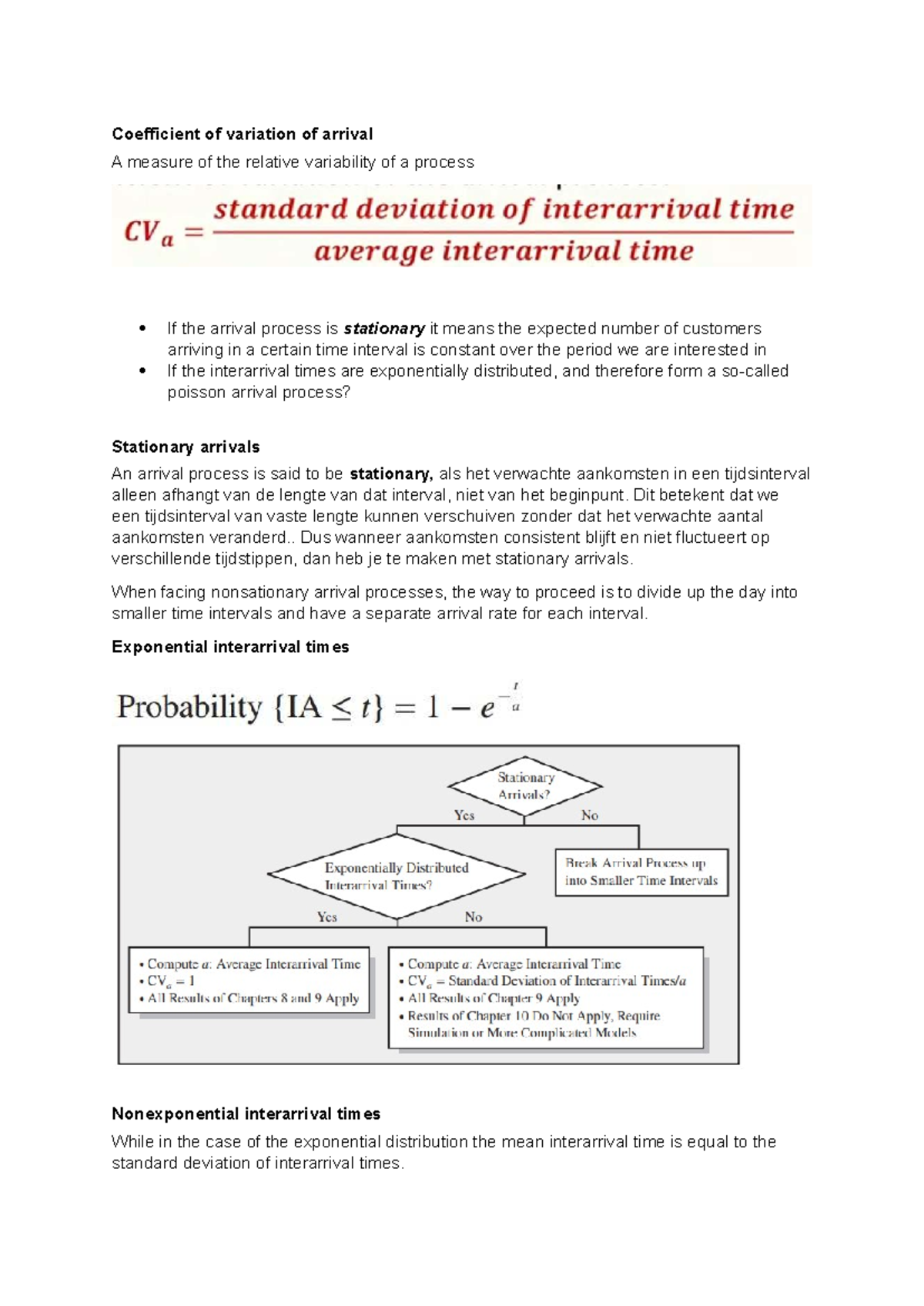 Aantekeningen Hoofdstuk 9.3: Coefficient of Variation in Arrival ...