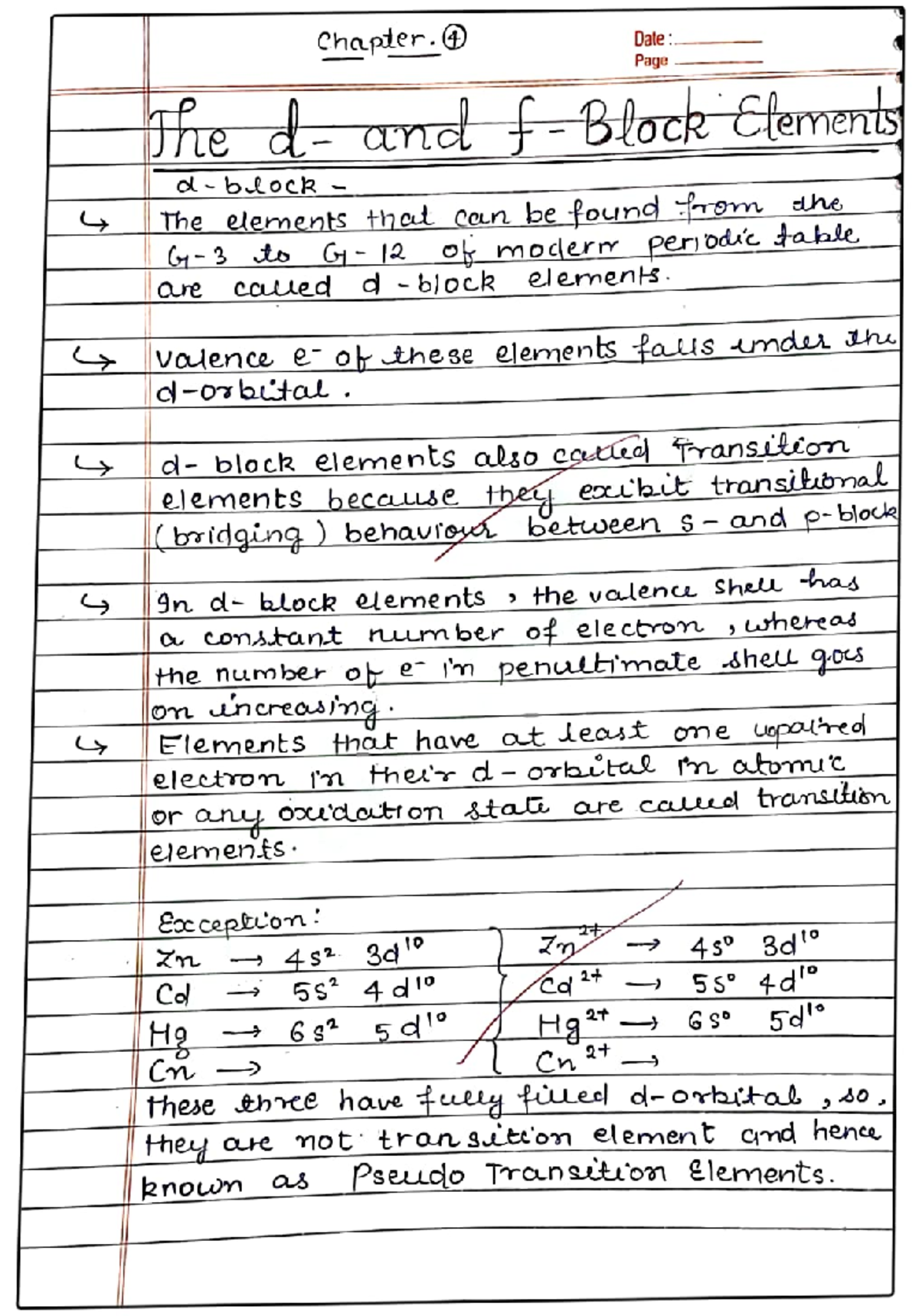 D and F Block Elements: Chapter 4 Class Notes - Studocu
