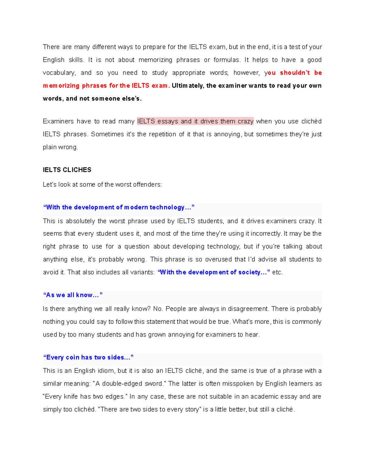 Avoiding IELTS Clichés: Enhancing Your Writing Skills for Exam Success -  Studocu