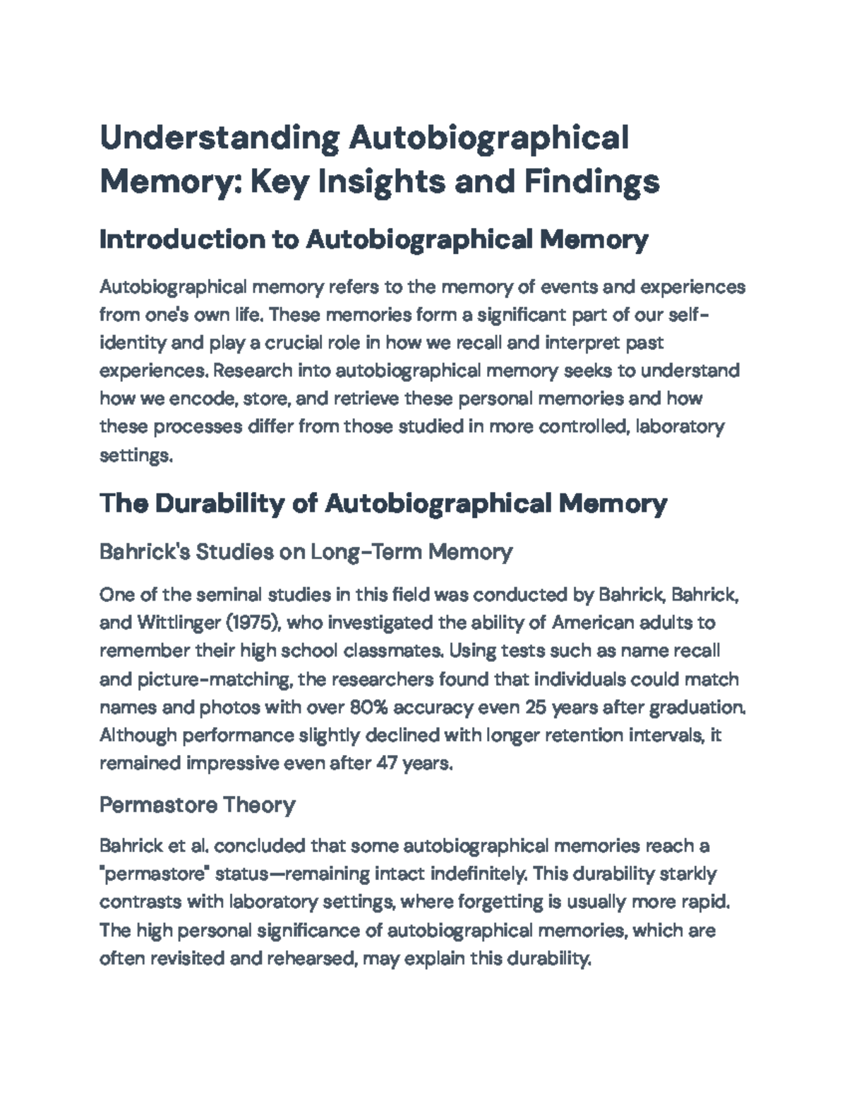 Understanding Autobiographical Memory: Insights and Key Findings ...