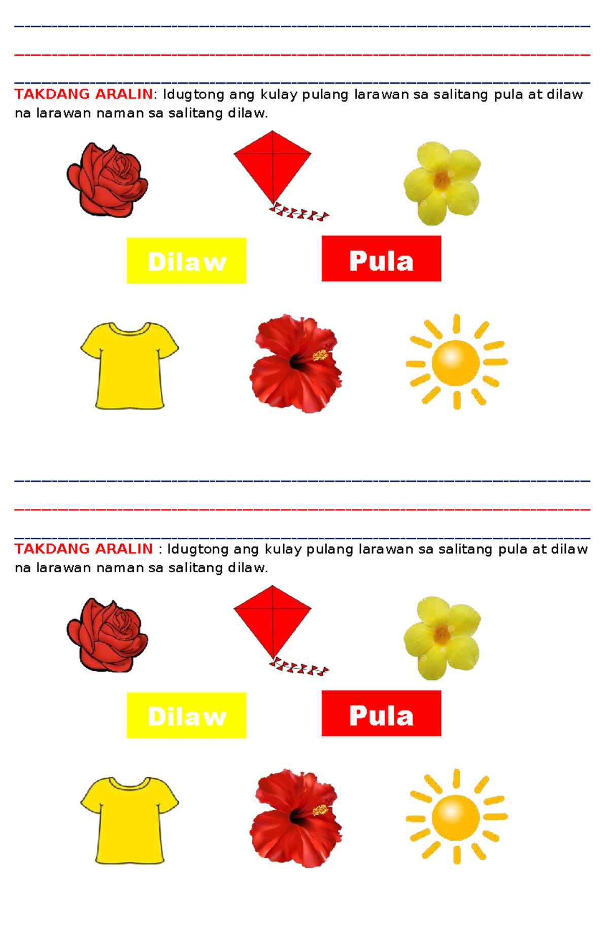 TAKDANG ARALIN: Kulayan at Iguhit para sa Kindergarten 3rd Worksheet ...