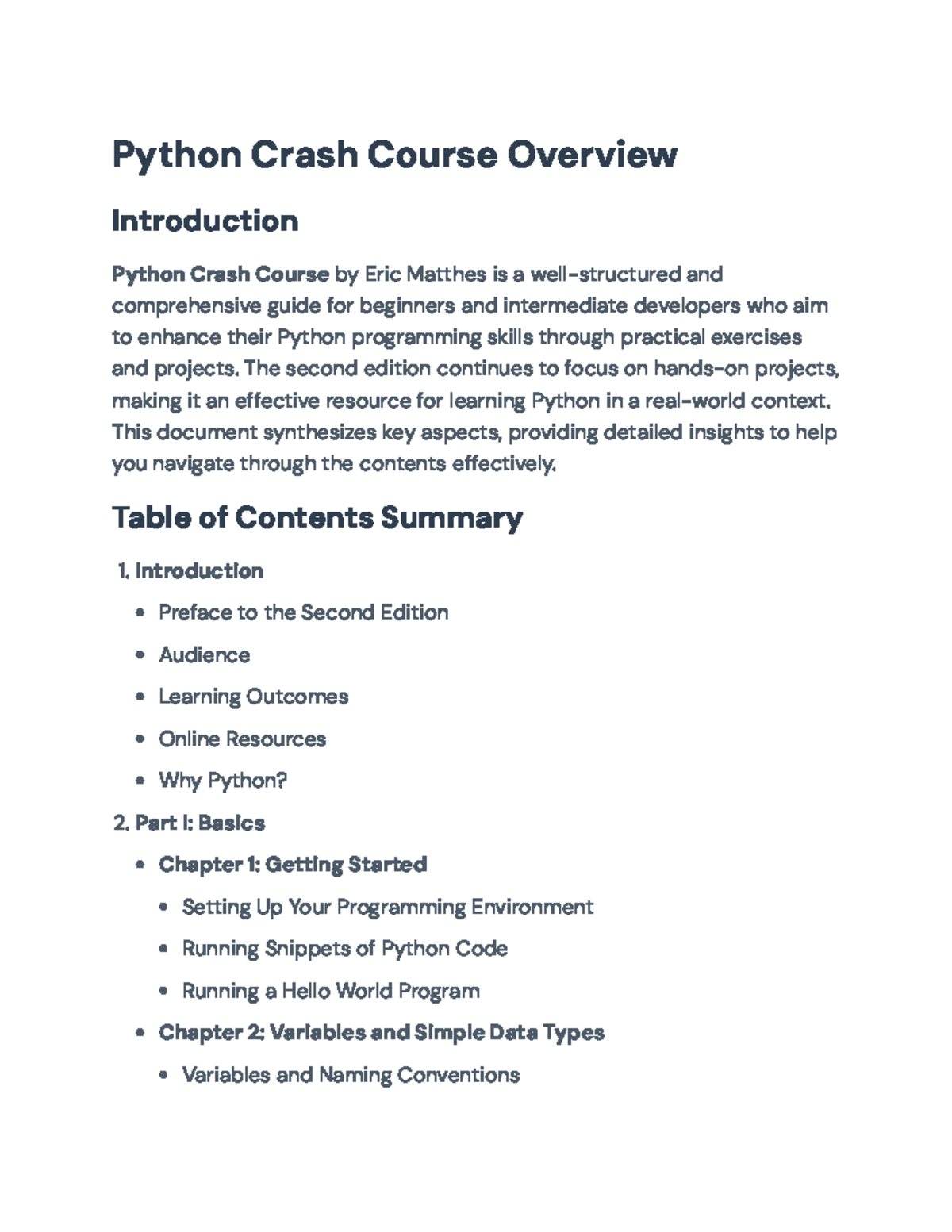 Python Crash Course Overview: Key Concepts and Project Insights - Studocu
