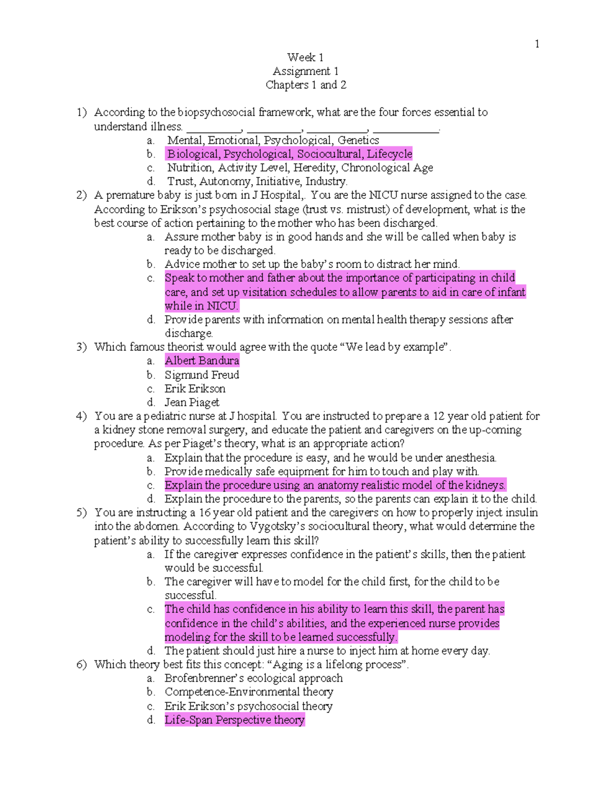 Assignment 1 - nursing - 1 Week 1 Assignment 1 Chapters 1 and 2 ...