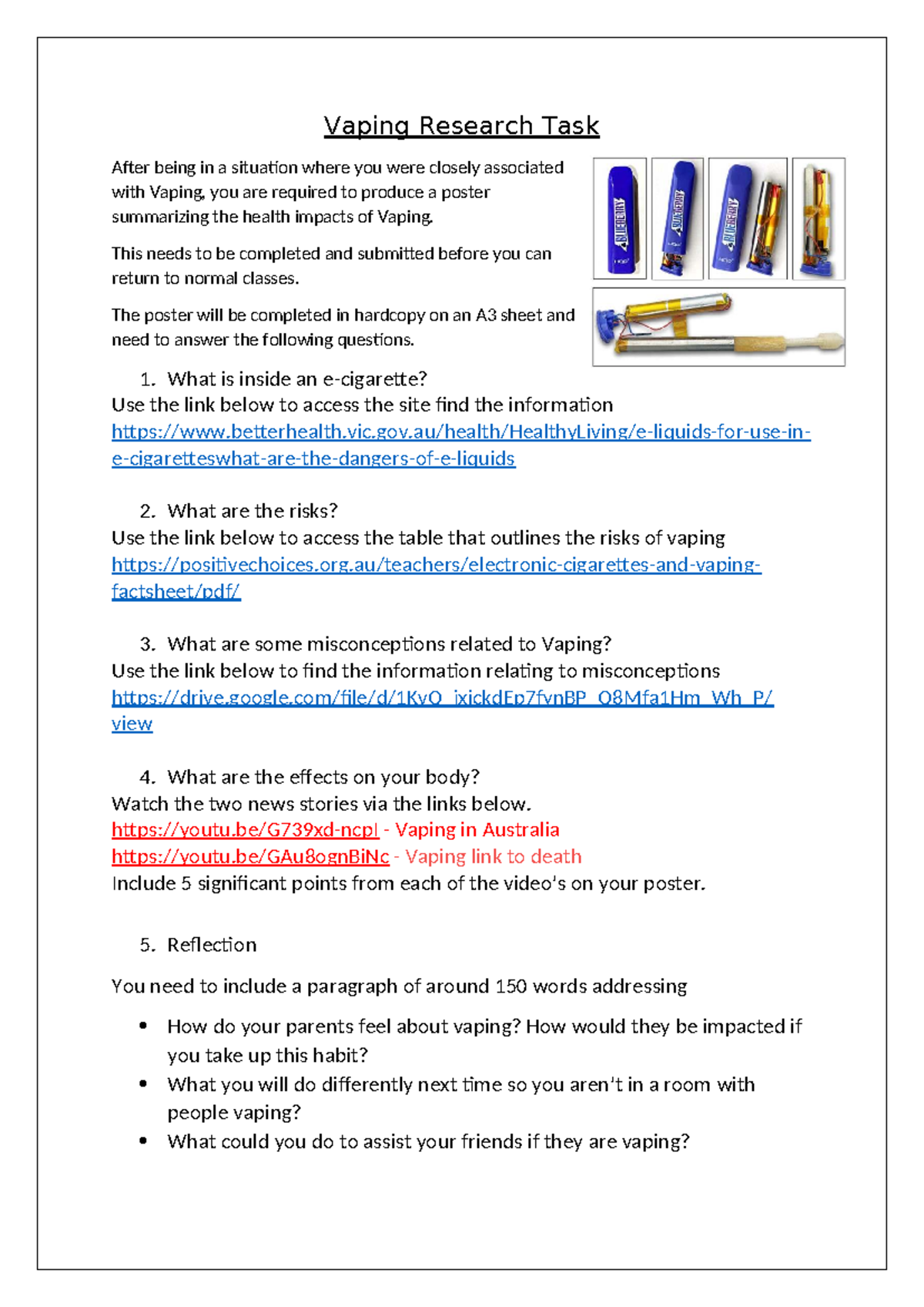 Vaping Health Impacts Research Task - Champagnat - Studocu