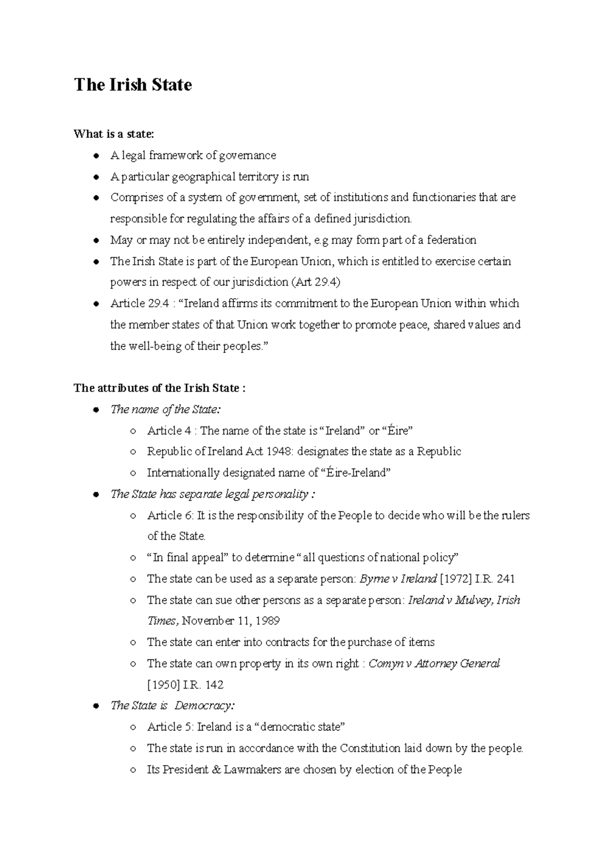 The Irish State - Lecture Notes 1: Governance and Dynamics - Studocu
