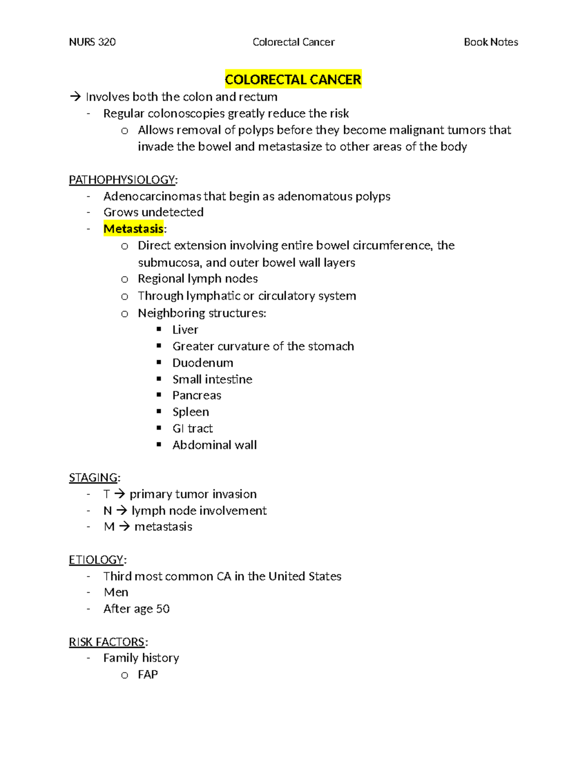 Colorectal Cancer Study Notes: Pathophysiology, Risks, and Treatments ...