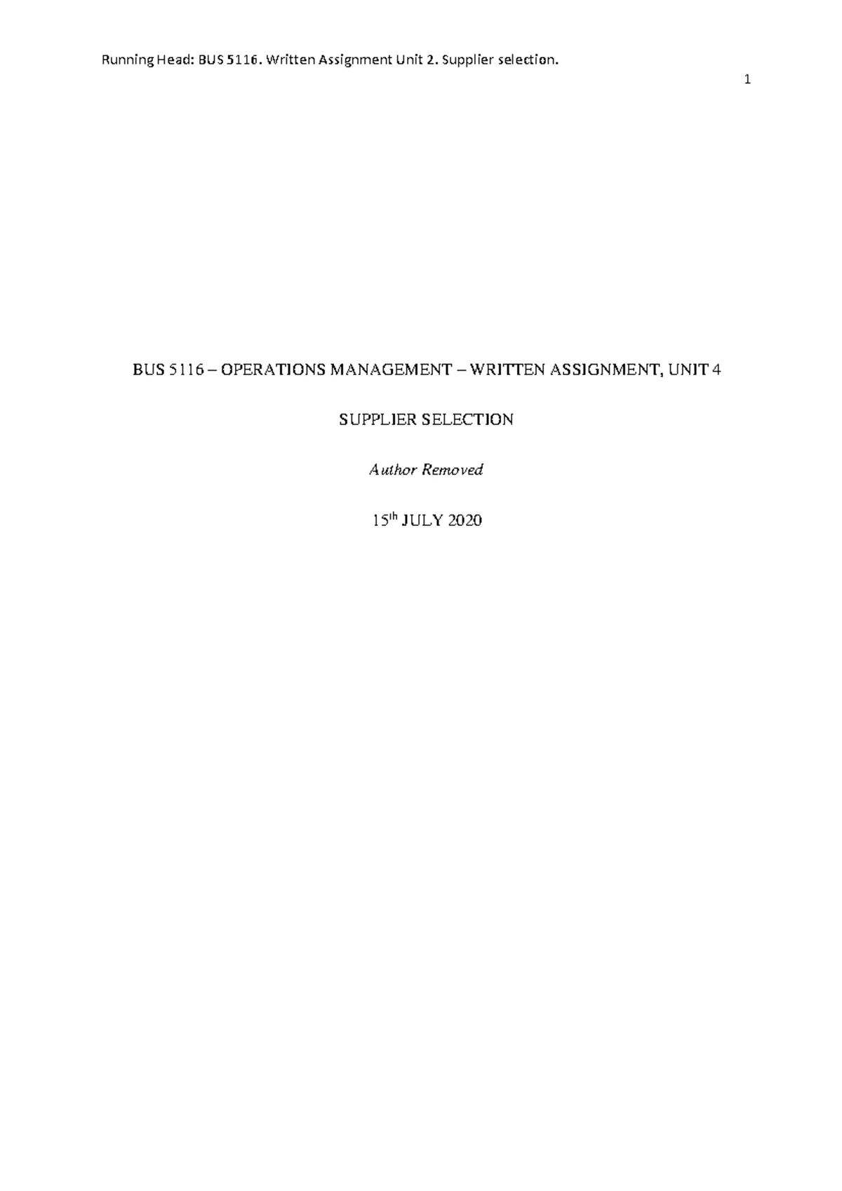 BUS 5116 Written Assignment: Case Study on Strategic Planning - Studocu