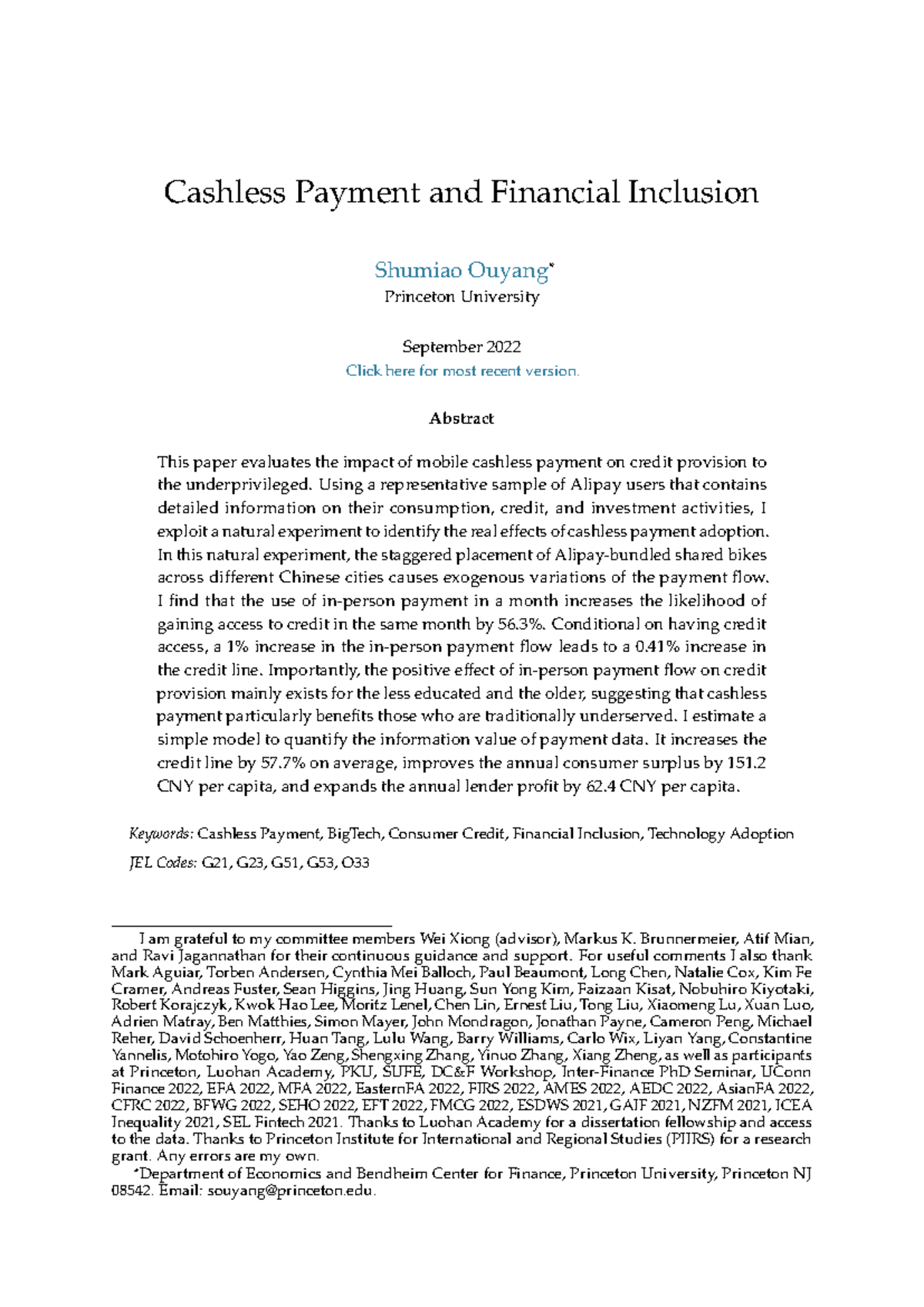 JMP 2022 Final Exam: Impact of Cashless Payment on Financial Inclusion ...