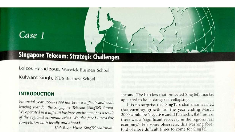 Case Study: Strategic Challenges of Singapore Telecom (CS) - Studocu