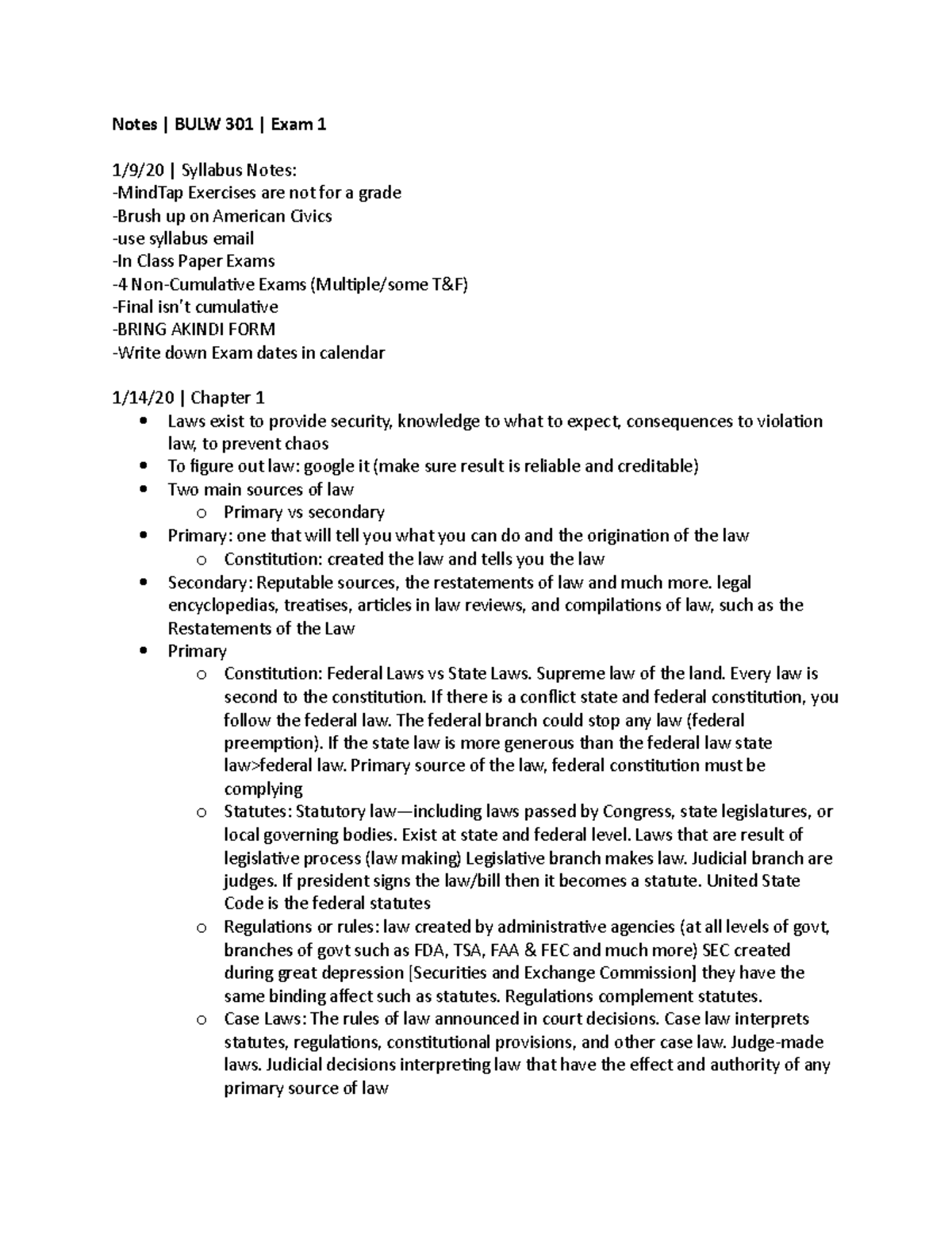 BULW 301 | Exam 1 Study Notes - Key Concepts & Legal Procedures - Studocu