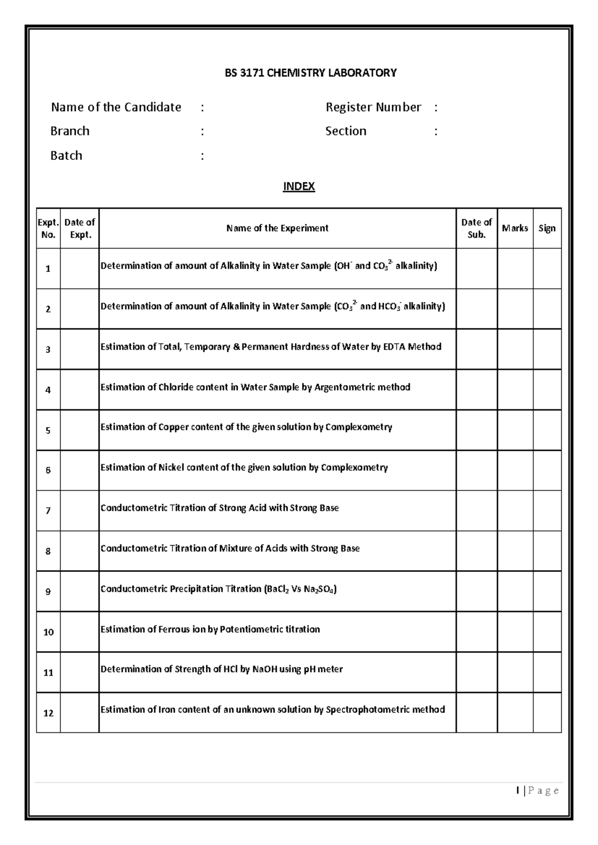 Lab Manual - with appendix - BS 3171 CHEMISTRY LABORATORY Name of the ...