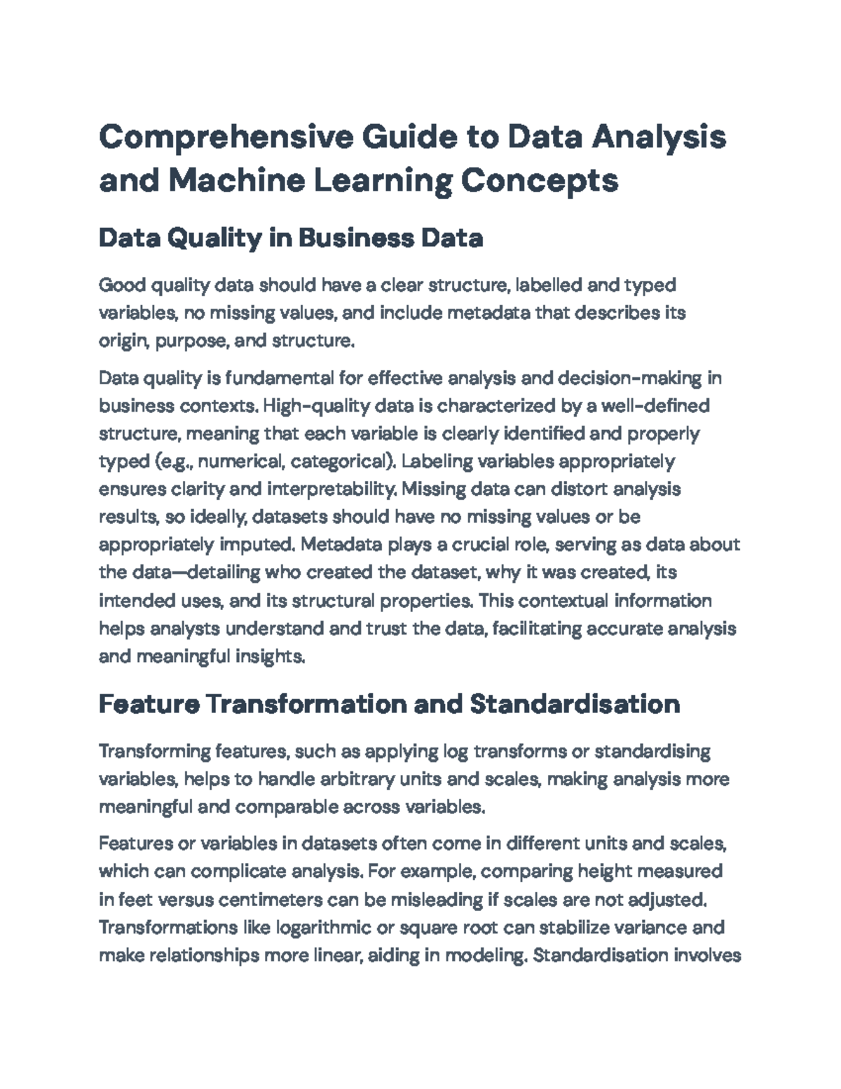 Comprehensive Guide to Data Analysis & ML Concepts (Course Code: DA-ML ...