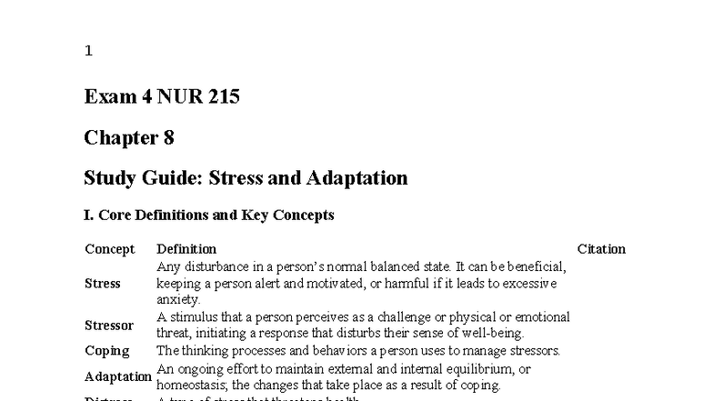 Exam 4 NUR 215 Study Guide: Stress, Adaptation, and Coping Mechanisms ...