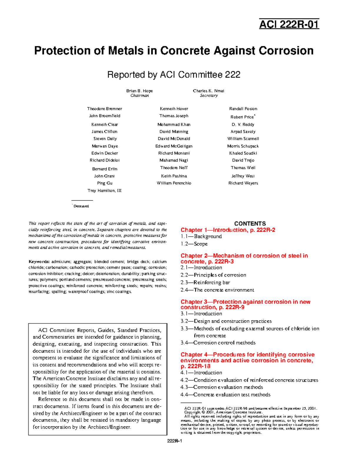 ACI 222R-01: Protection of Metals in Concrete Against Corrosion - Studocu