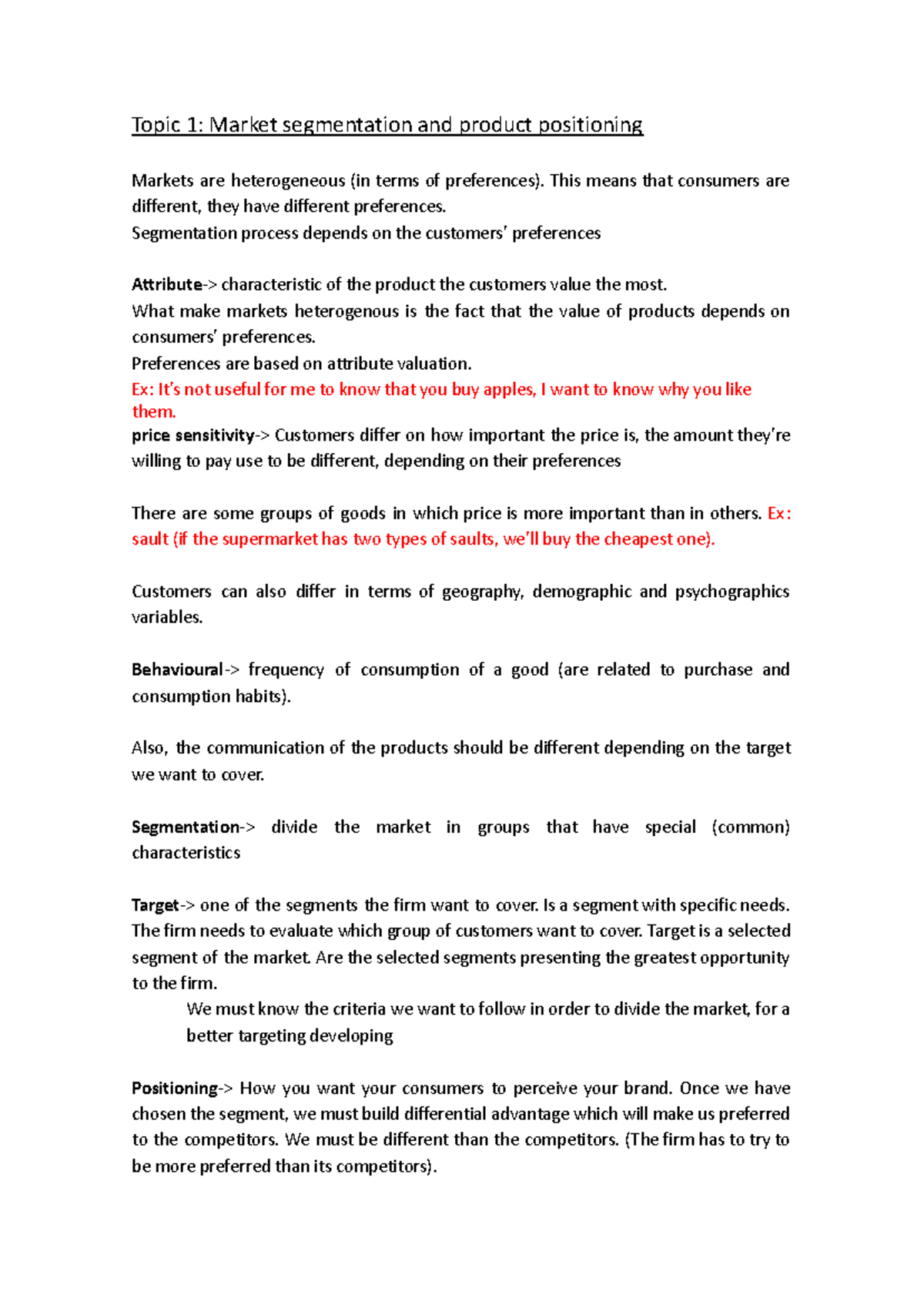 Final Exam Notes: Market Segmentation & Product Positioning (MKT101 ...