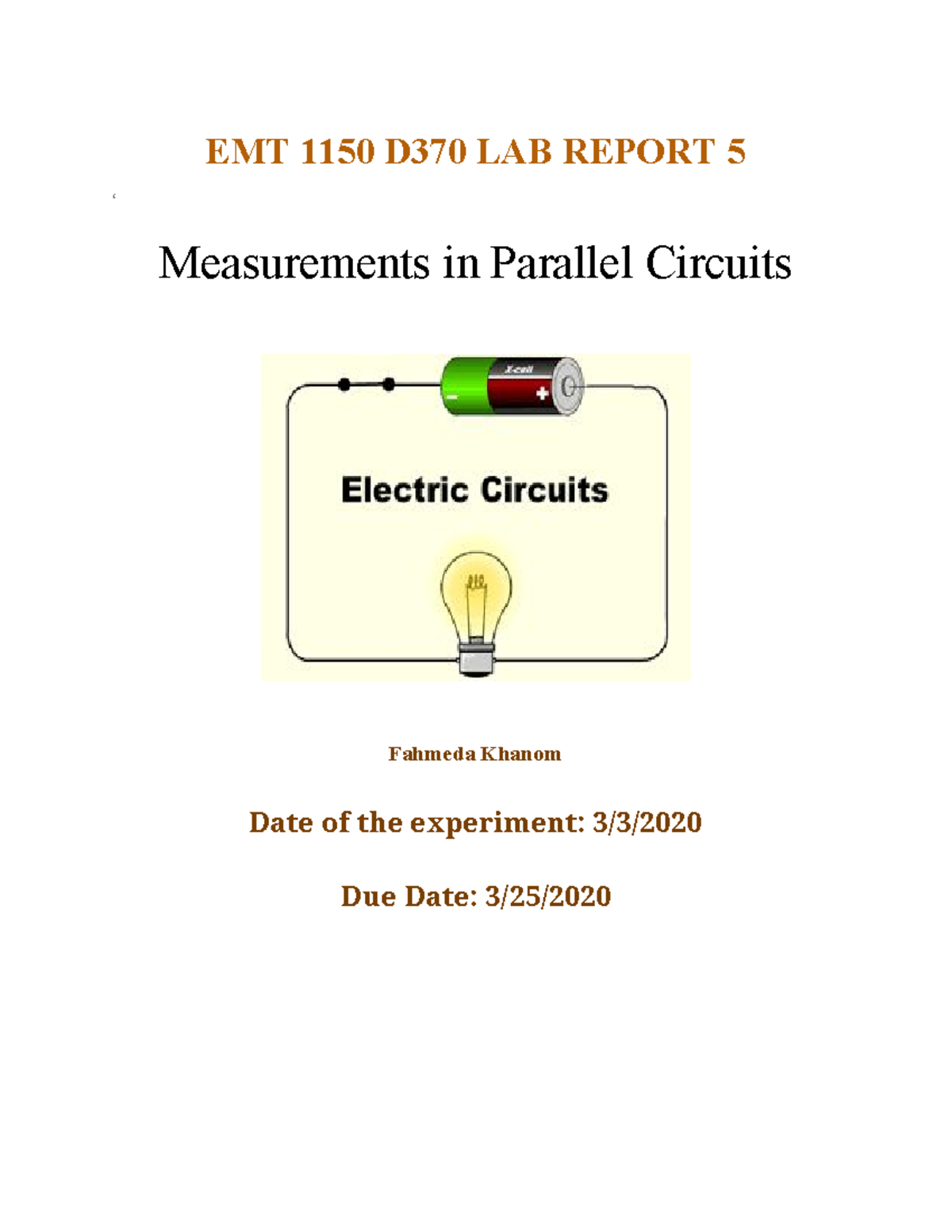 EMT 1150 Lab Report 5: Analyzing Current & Resistance in Parallel ...