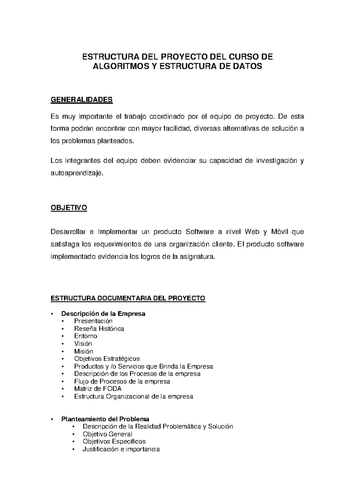 Estructura del Proyecto Final del Curso de Algoritmos y Estructura de ...
