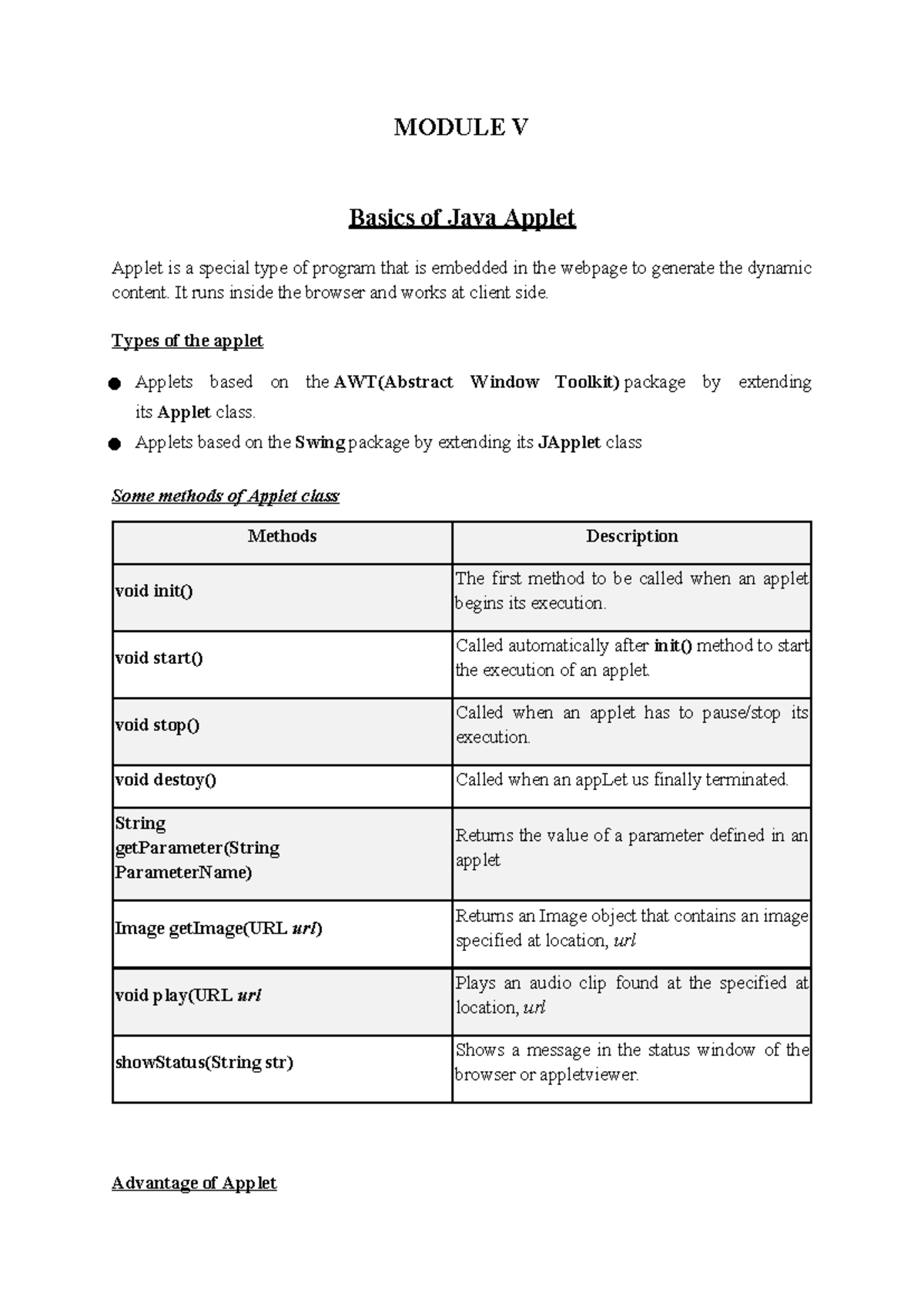 Java Module V: Understanding Applets and Networking Concepts - Studocu