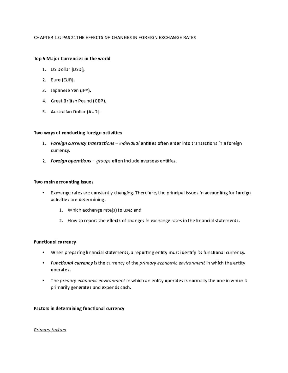 CFAS C13 PAS 21 - PAS 21THE EFFECTS OF CHANGES IN FOREIGN EXCHANGE ...