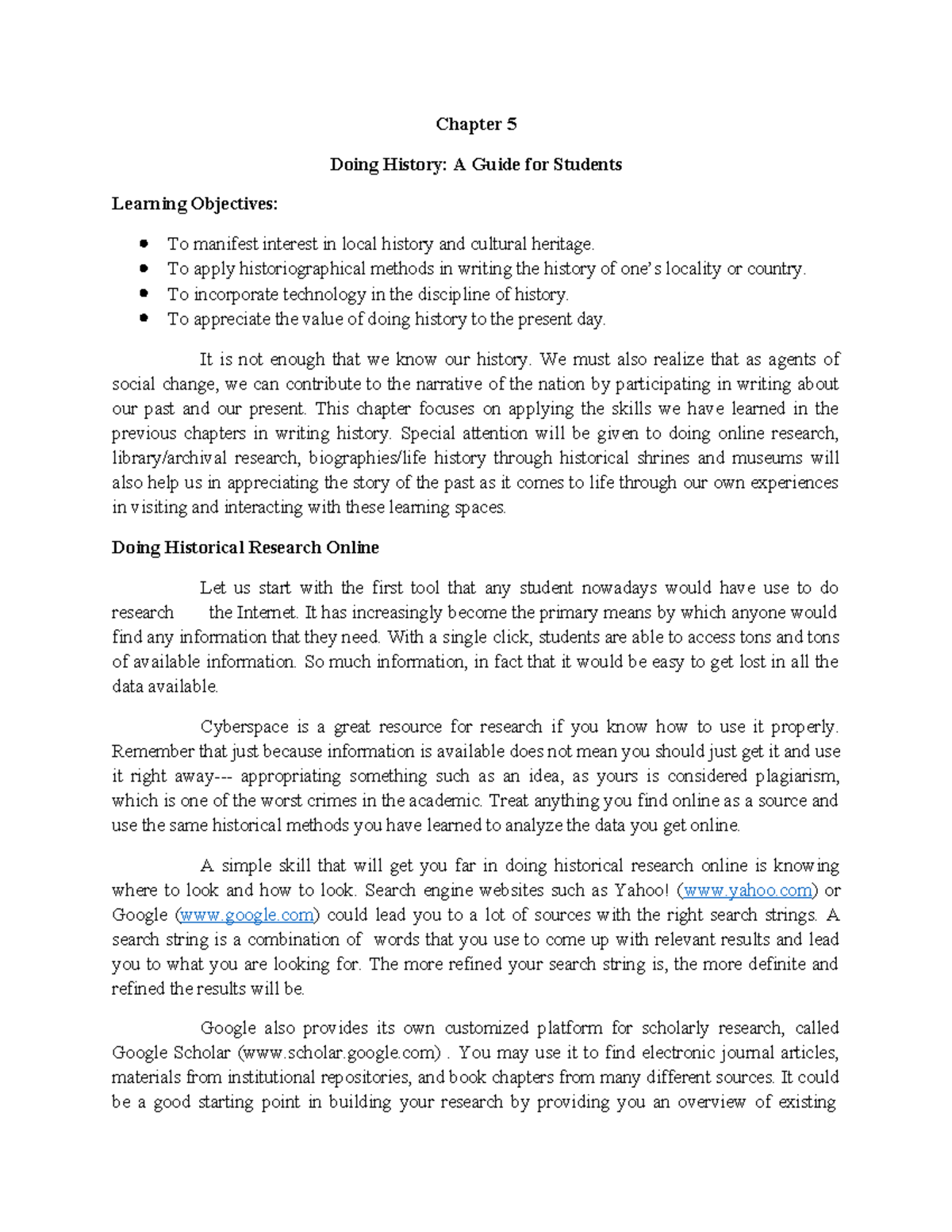 Chapter 5: Doing History - A Student's Guide to Research (PHIL 101 ...