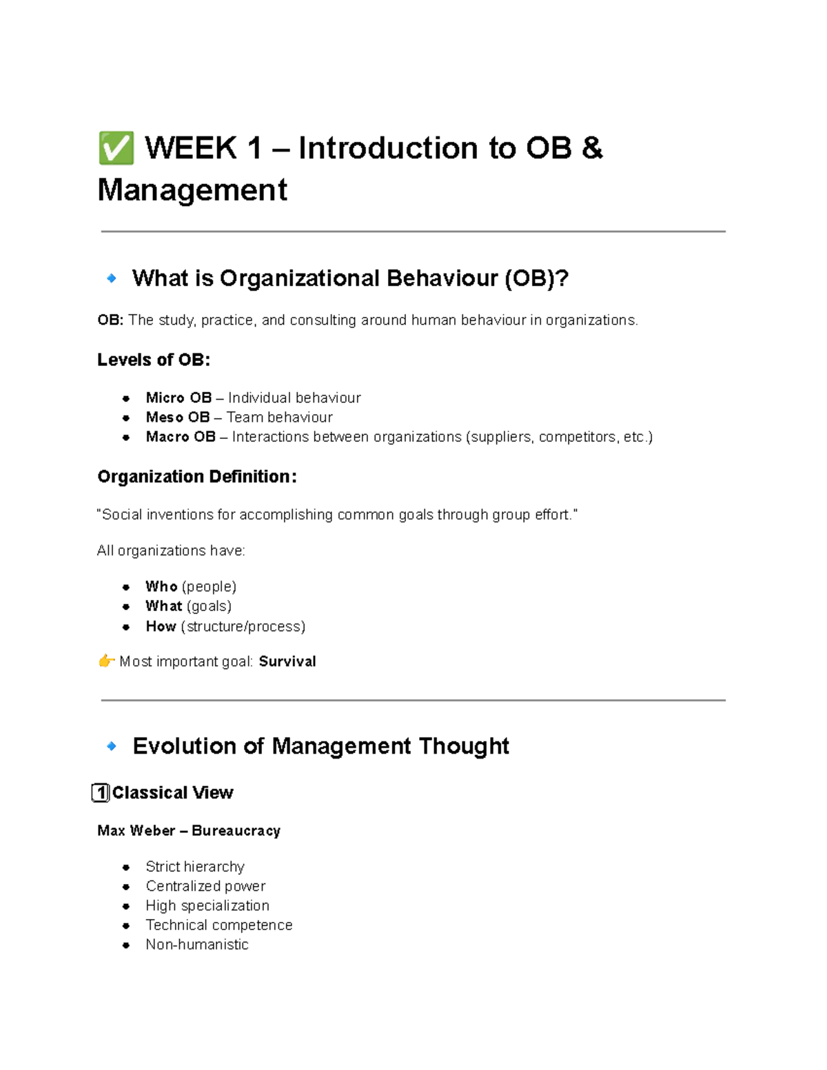 OB 101 Midterm Exam Notes: Introduction to Organizational Behaviour ...