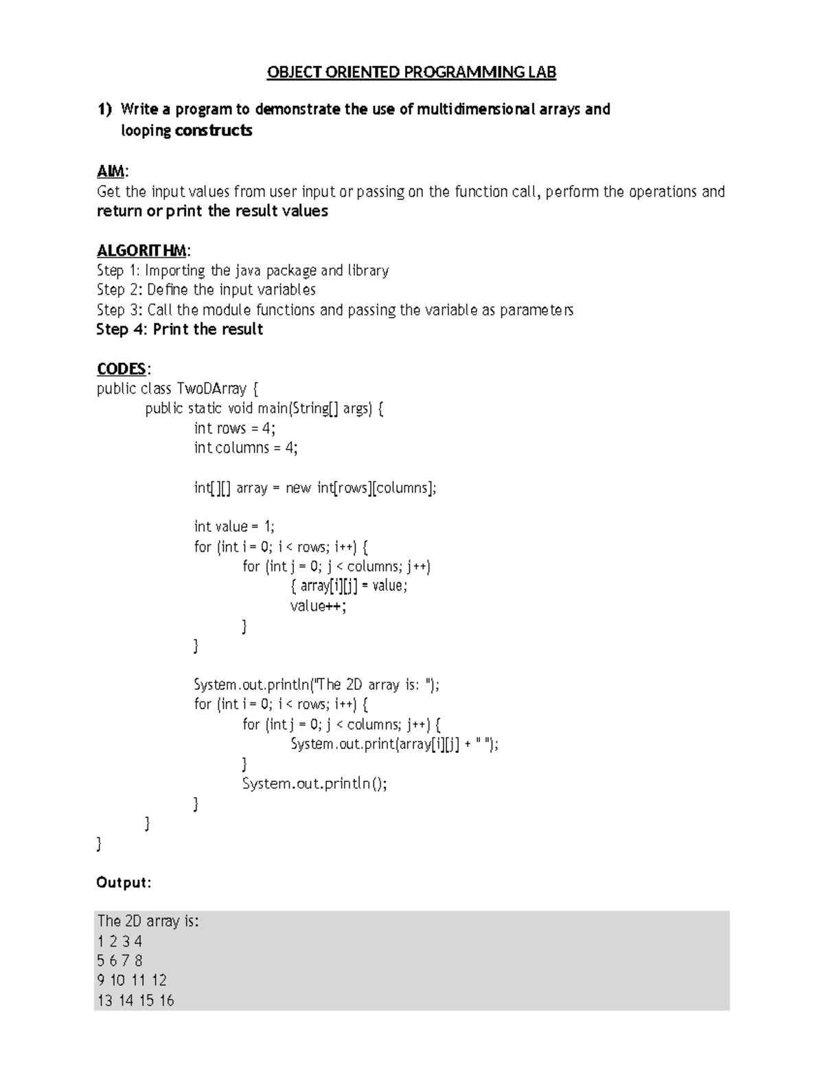 OOPS LAB EPX - MULTIDIMENSIONAL ARRAYS & EXCEPTION HANDLING - Studocu image.