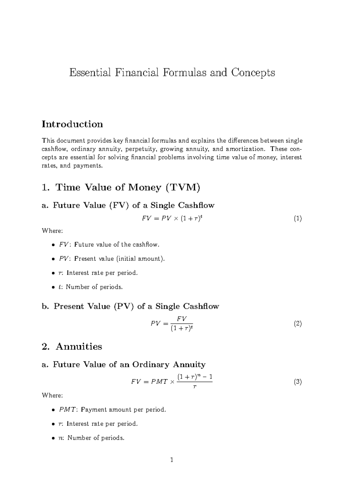 Formulas for Financial Concepts - Final Exam Guide - Studocu