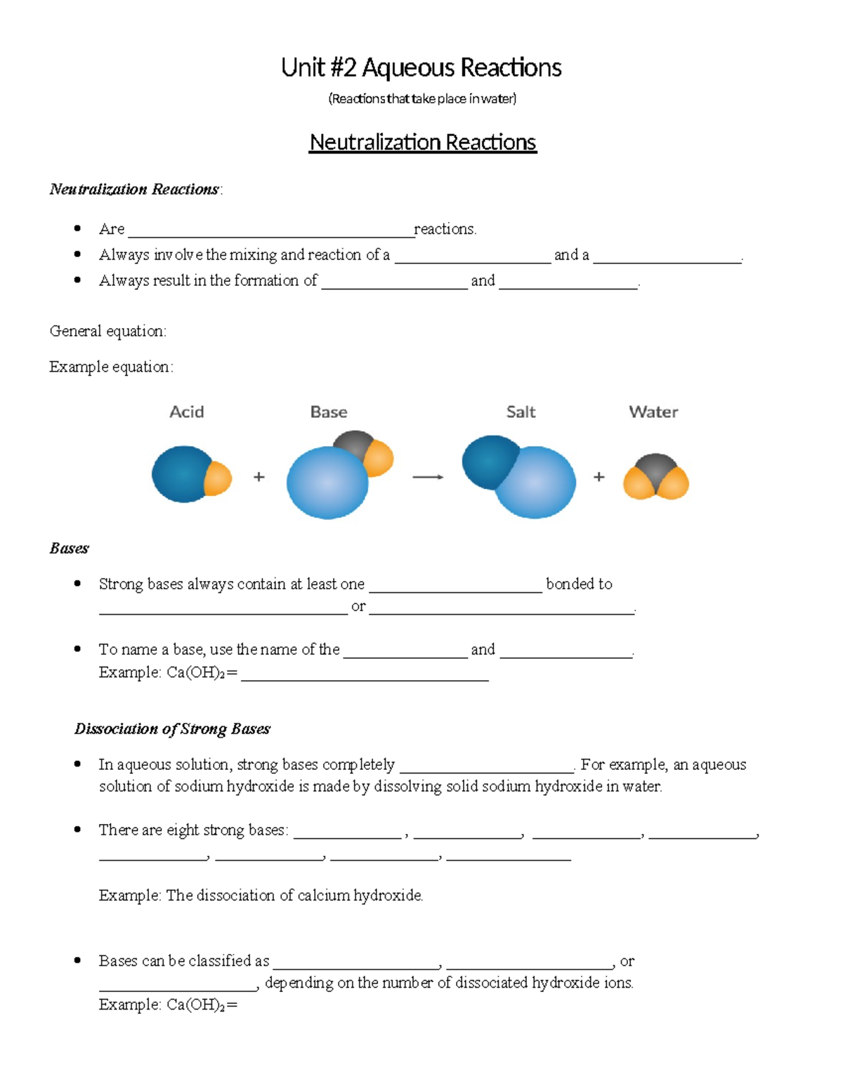 Neutralization Reactions Introduction Notes (Unit #2 Aqueous) - Studocu