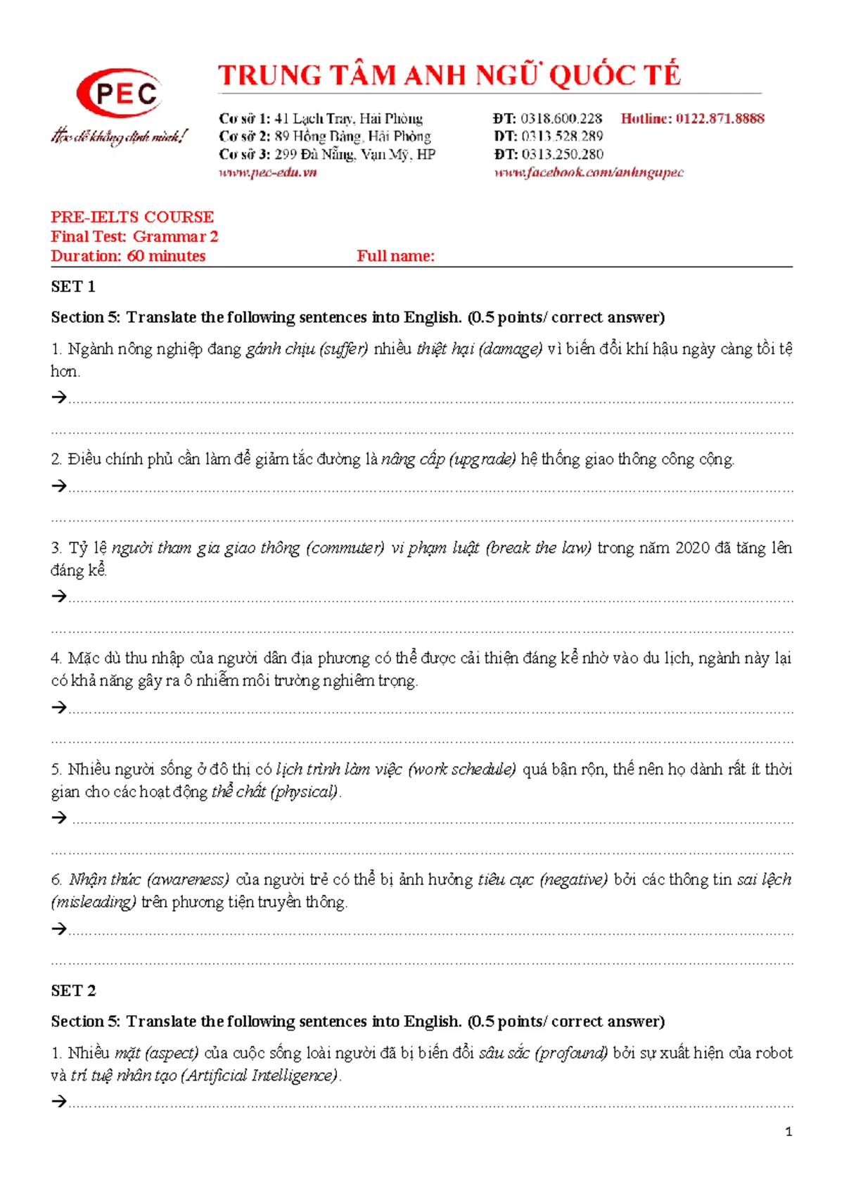 G2 - Final Test: Grammar 2 - Verb Forms & Sentence Structure - Studocu