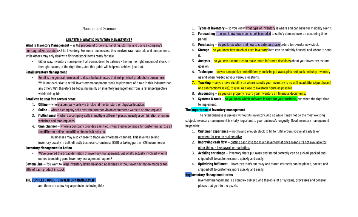 Management Science CH 1: Understanding Inventory Management Essentials ...