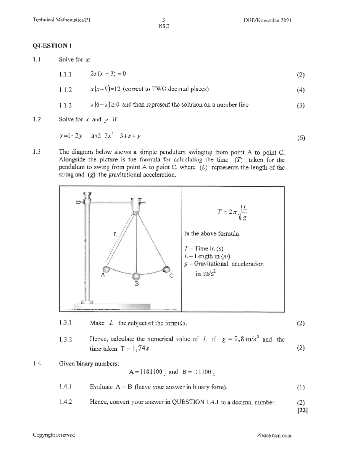 Tech maths revision - Practice - Technical 3 2021 NSC QUESTION 1 1 ...