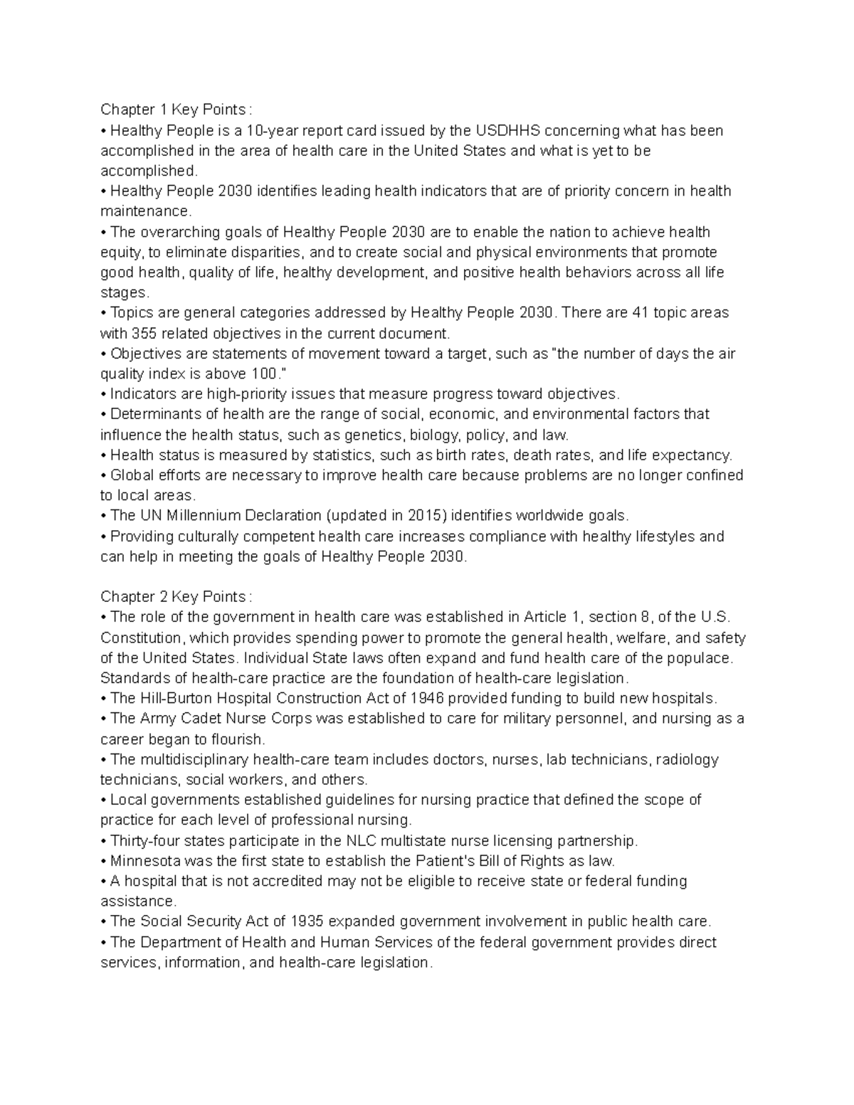 Health Care Overview: Key Points from Chapters 1-3 - Studocu